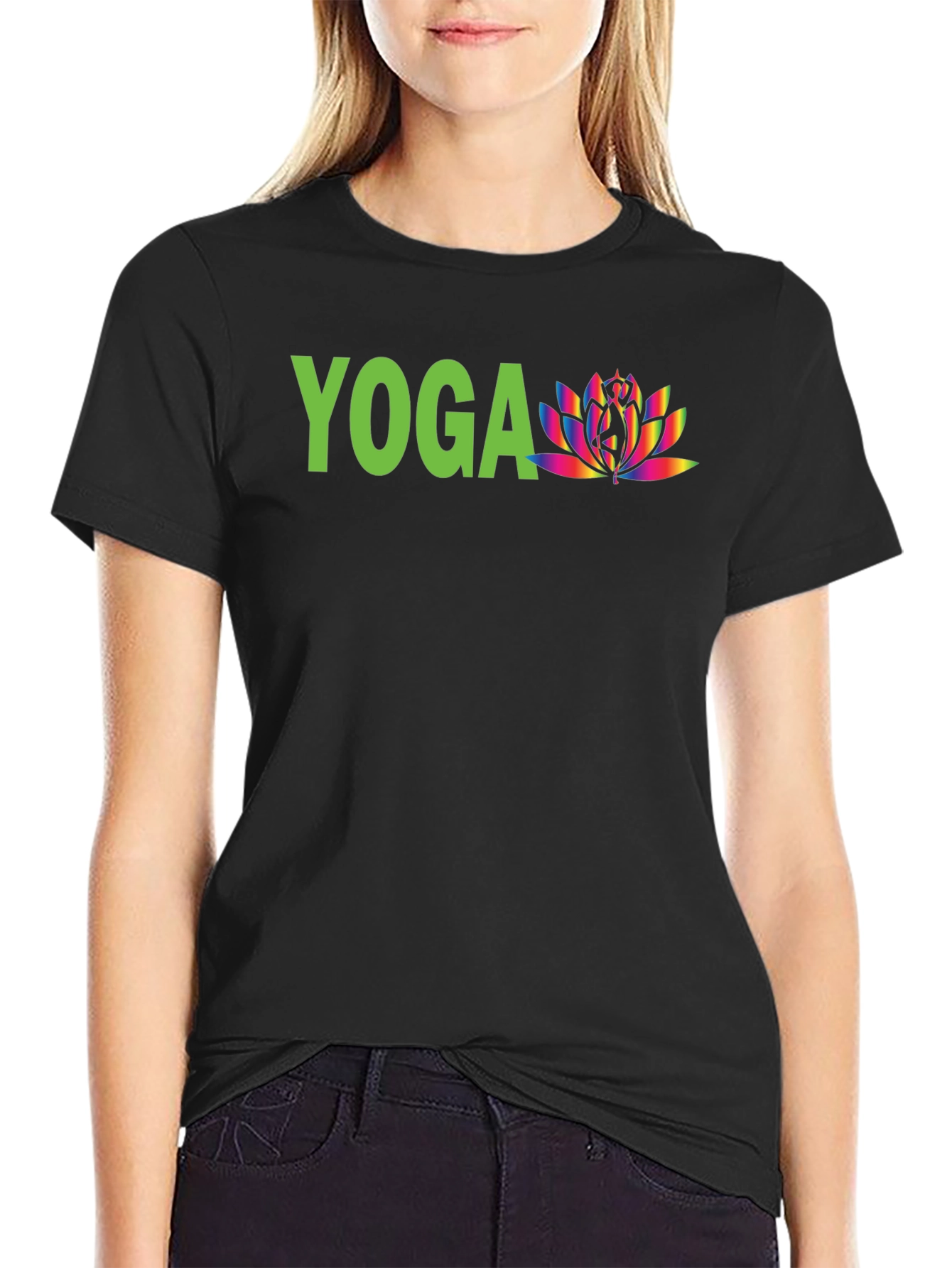 Yoga Lotus Graphic Tee - Black Cotton Shirt
