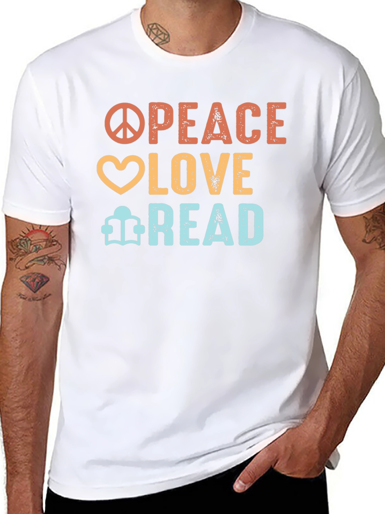 Peace Love Read Graphic Tee - Retro Style