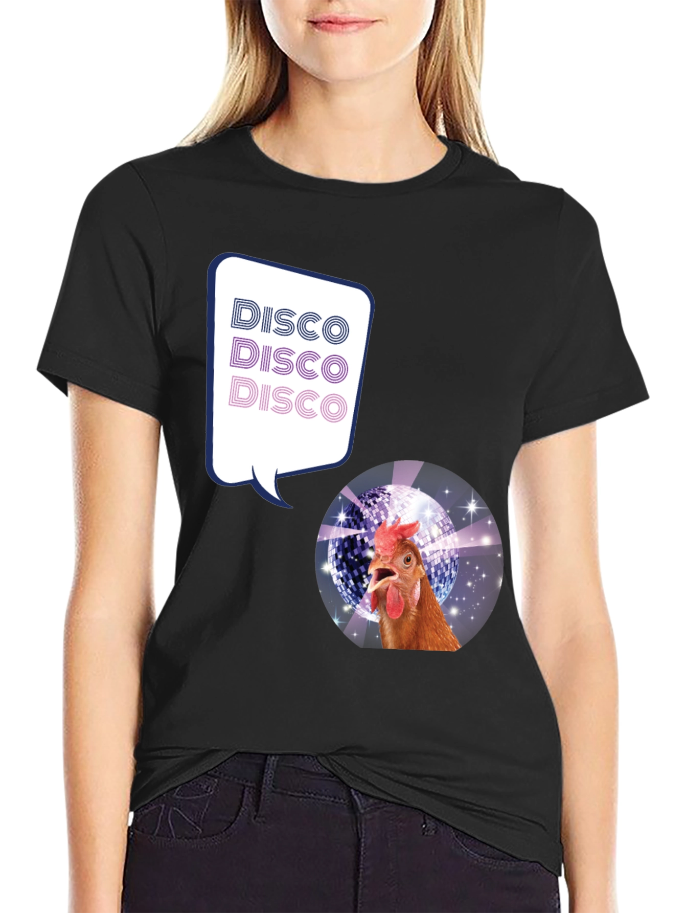Disco Chicken Graphic Tee - Funny Party Shirt