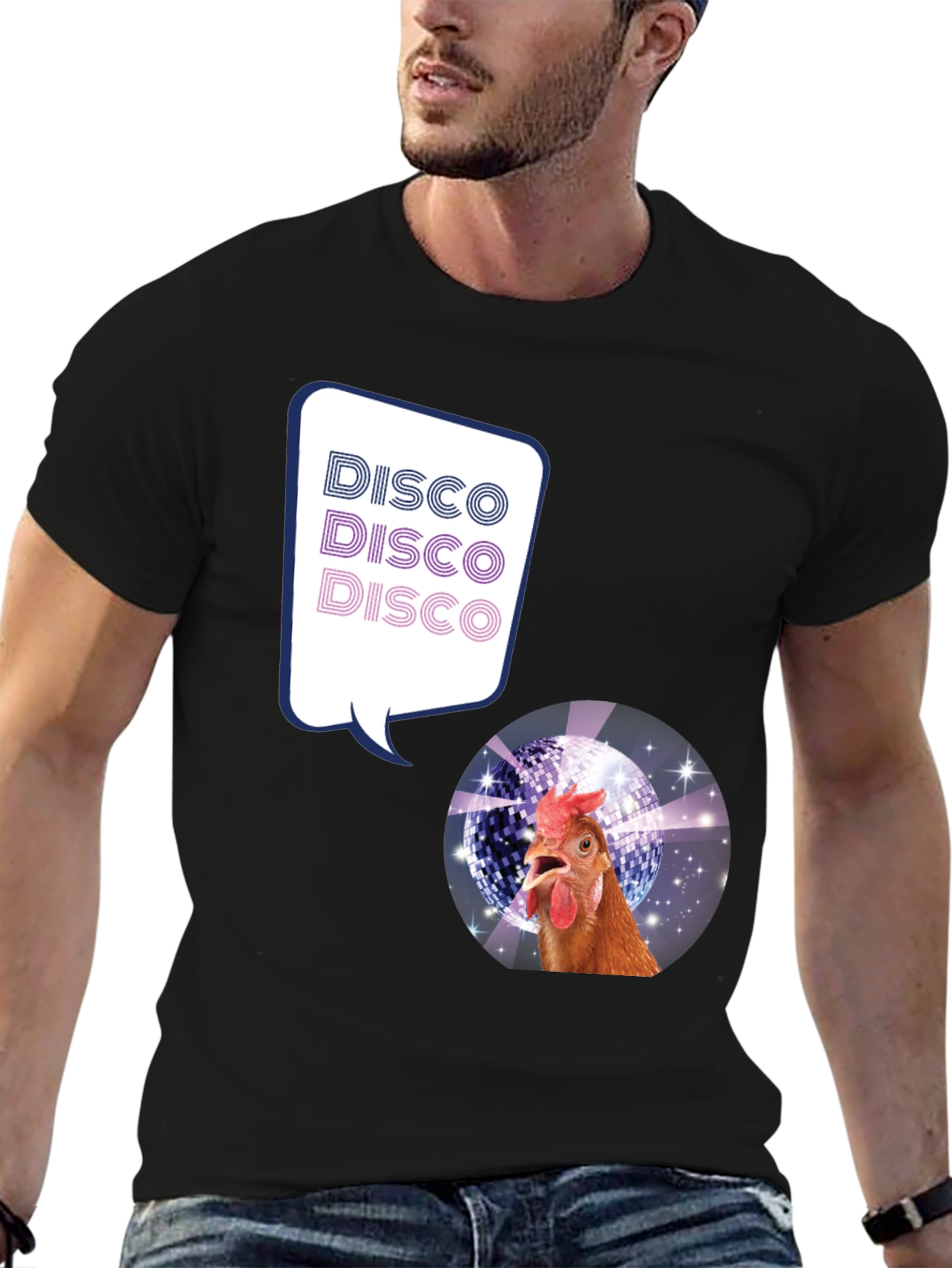 Disco Chicken Graphic Tee - Funny Party Shirt
