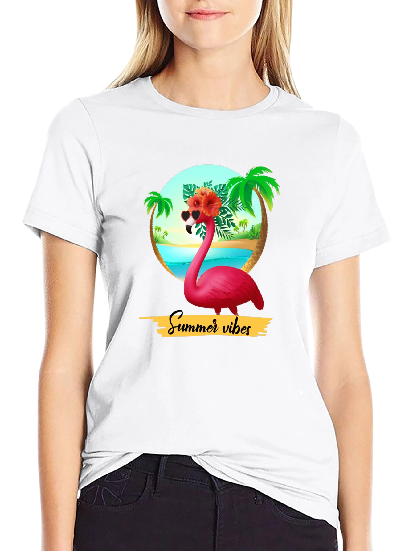 Summer Vibes Flamingo Graphic T-Shirt