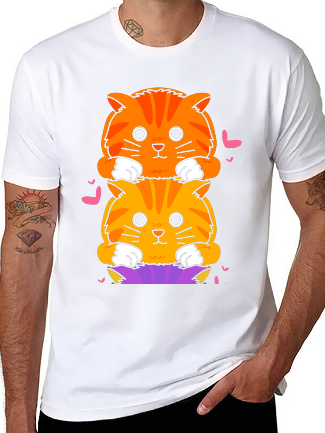 Cute Stacked Cats T-Shirt - Fun Graphic Tee