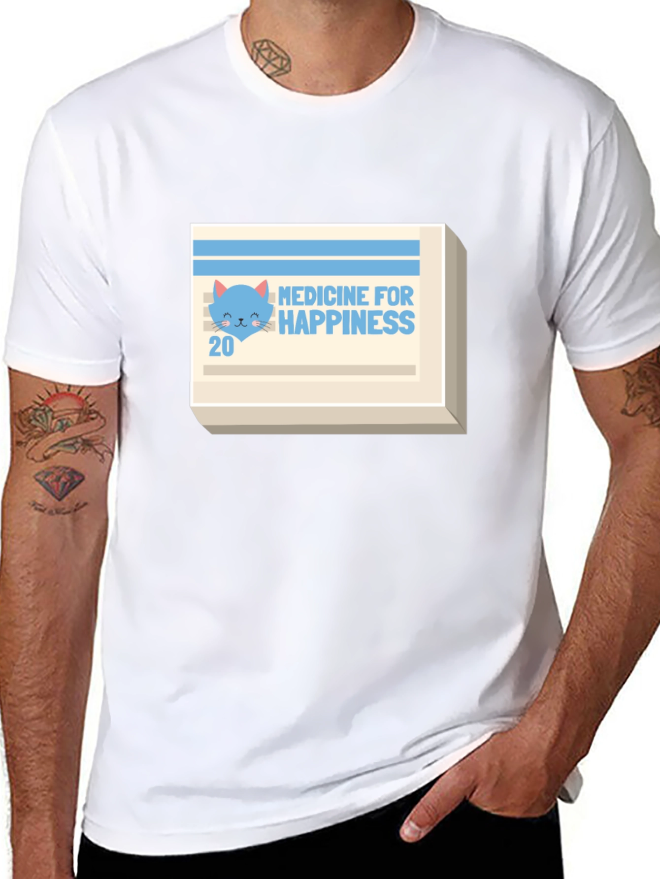 Medicine for Happiness T-Shirt - Cute Cat Design