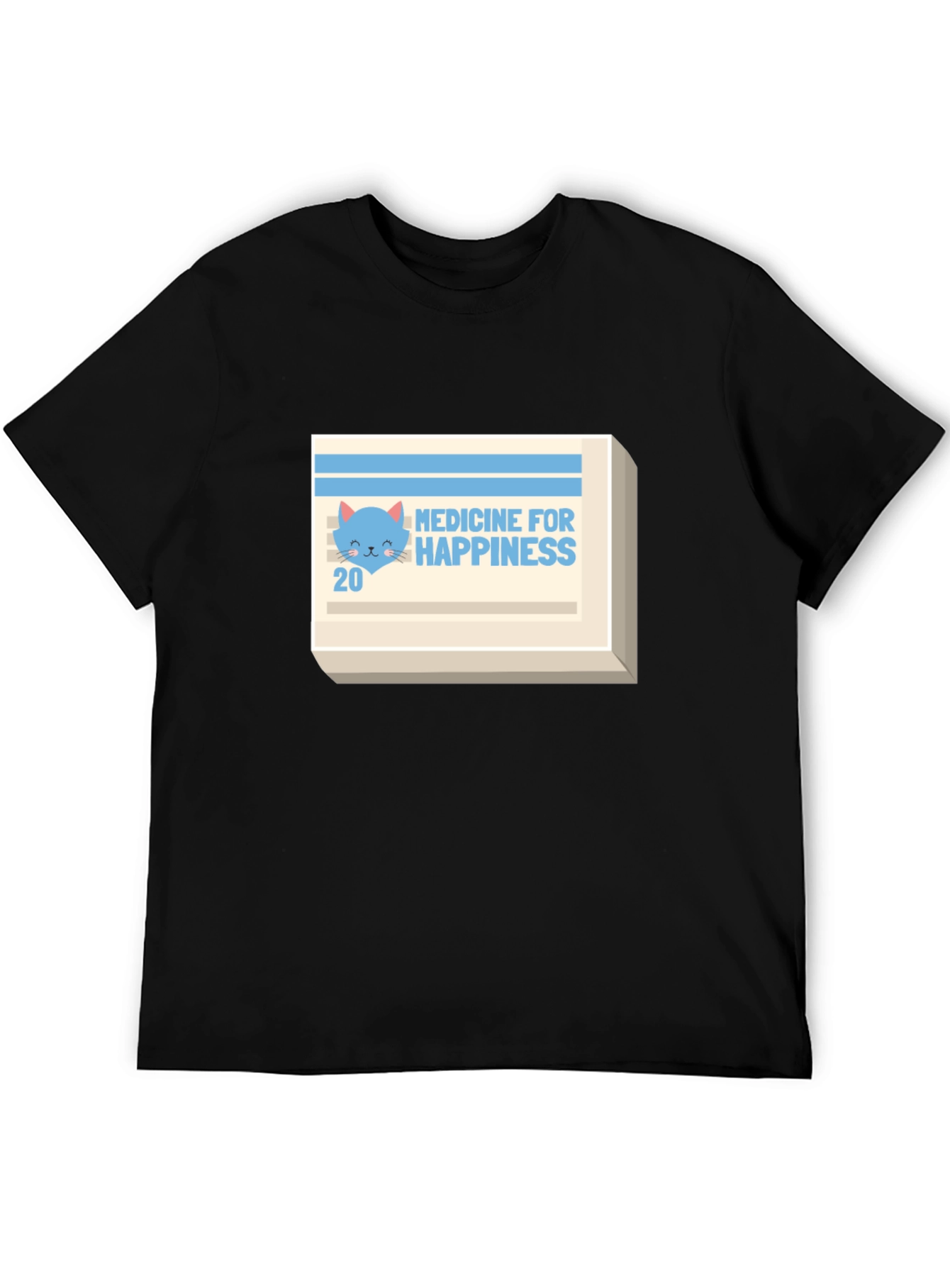 Medicine for Happiness T-Shirt - Cute Cat Design
