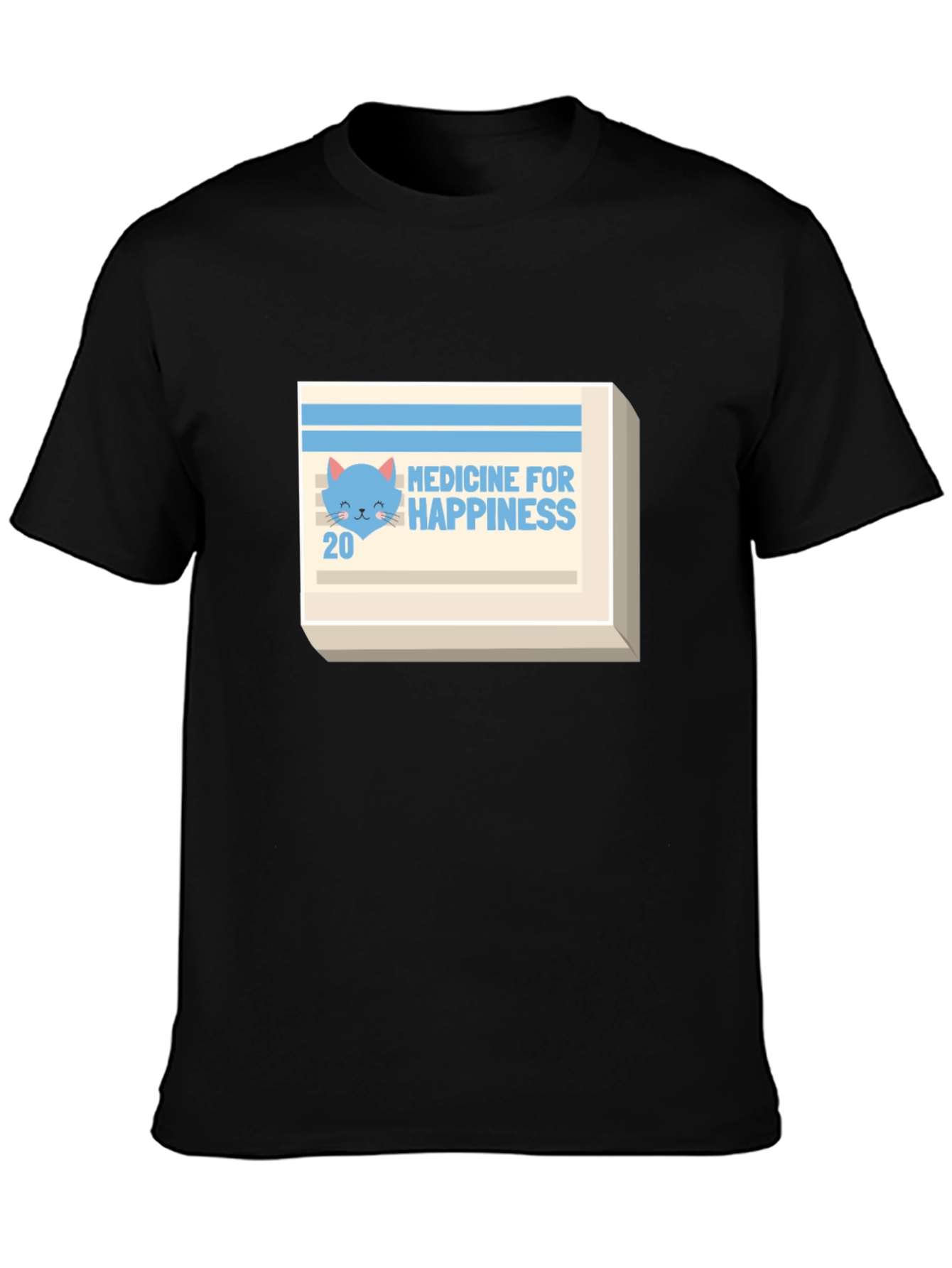 Medicine for Happiness T-Shirt - Cute Cat Design