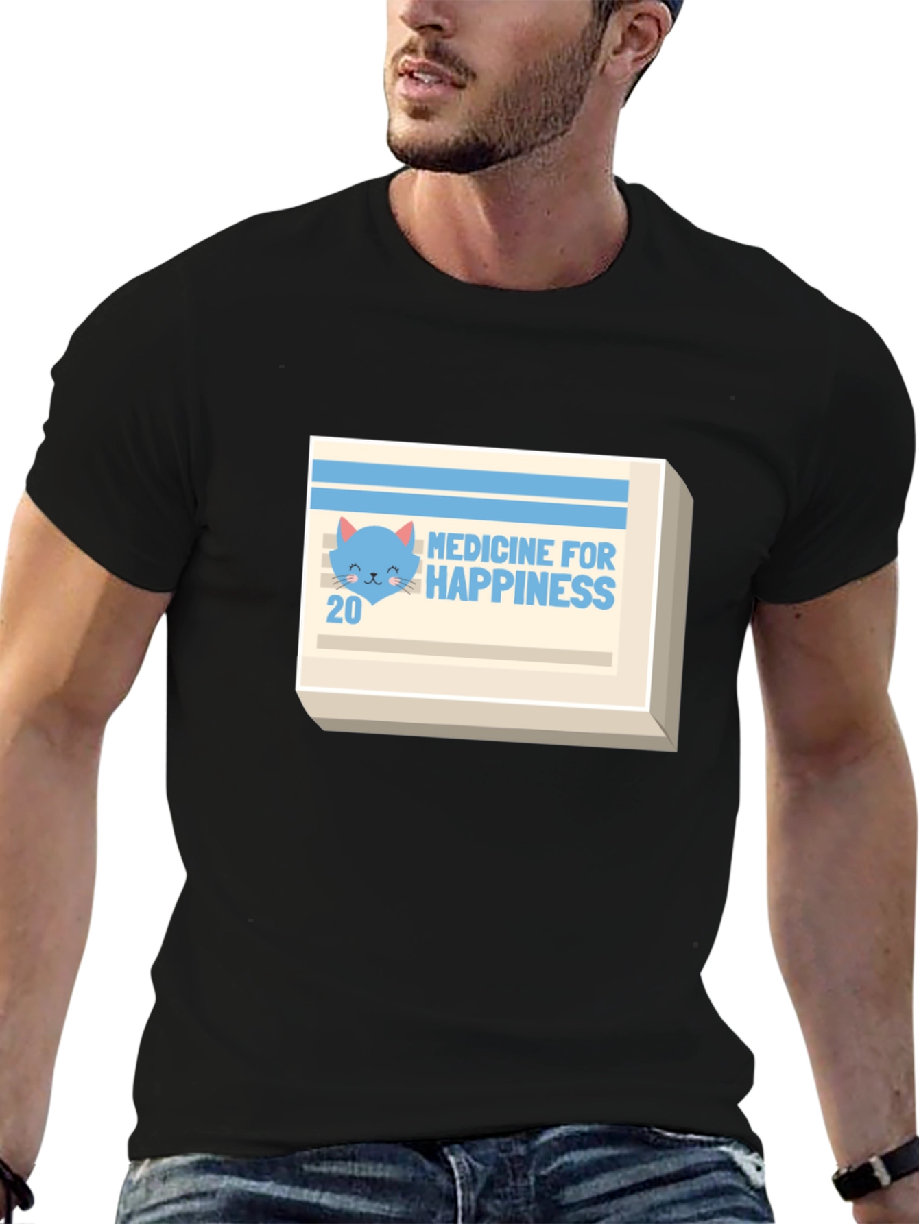 Medicine for Happiness T-Shirt - Cute Cat Design