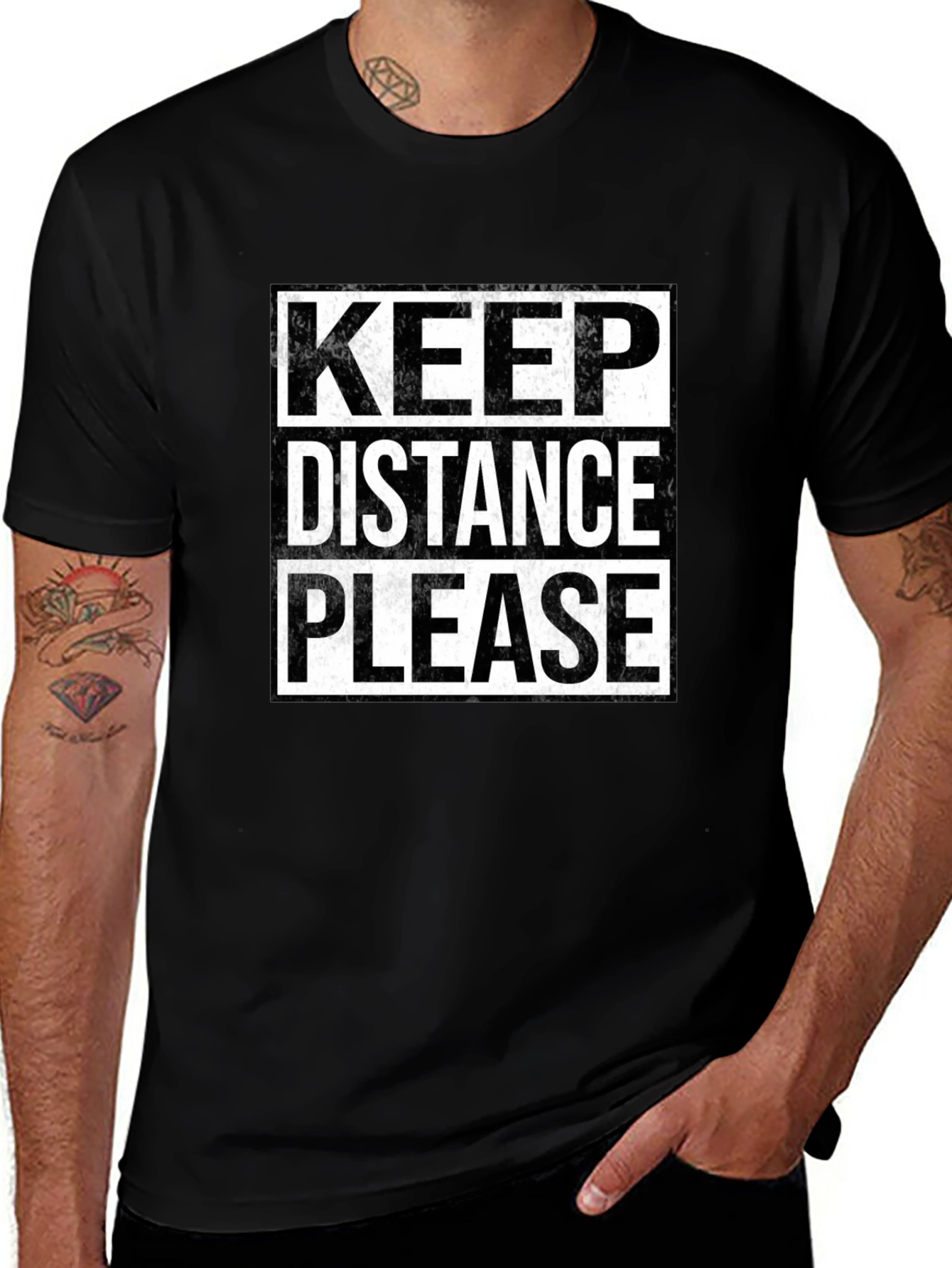 Keep Distance Please Graphic T-Shirt - Black