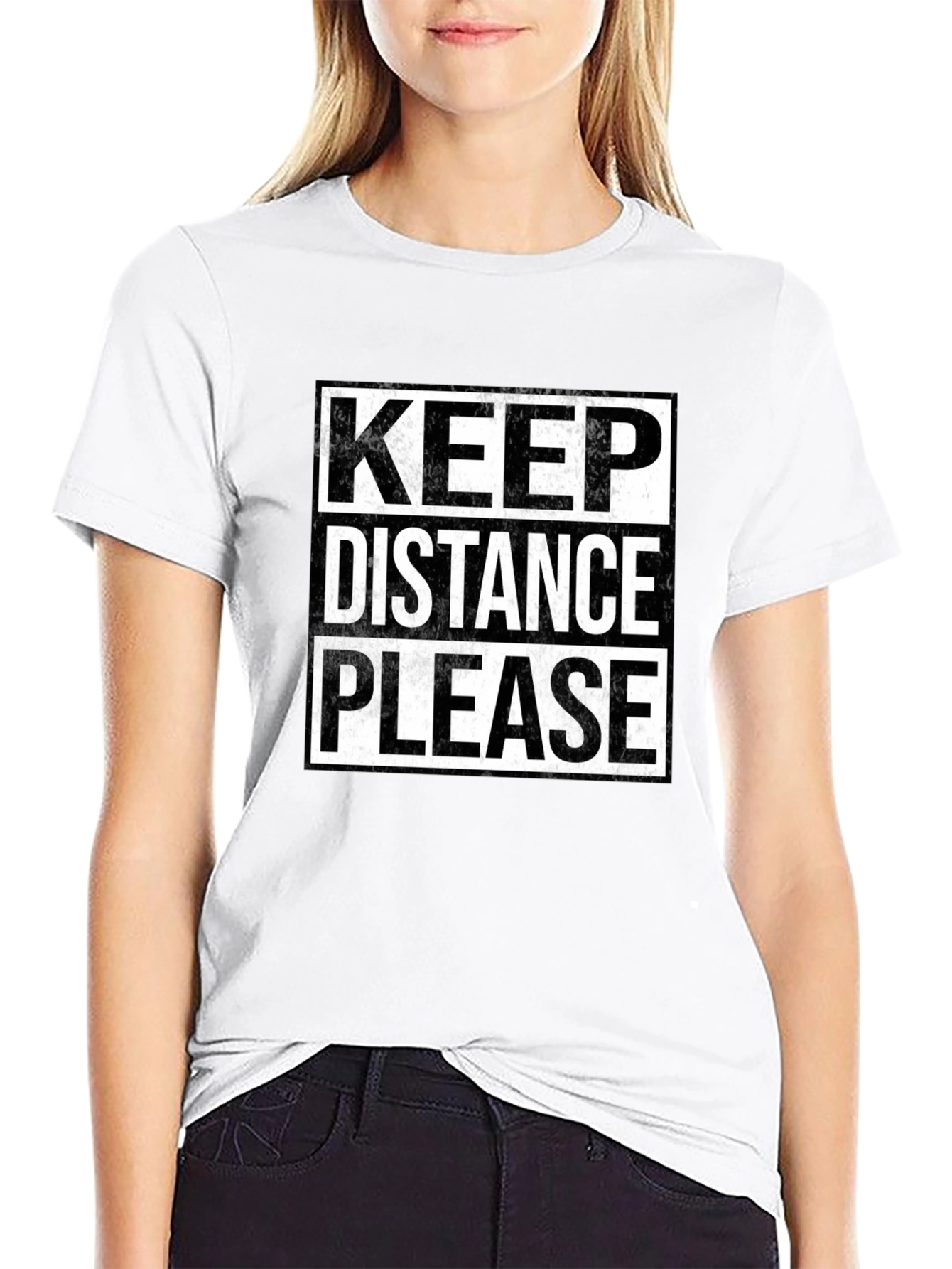 Keep Distance Please Graphic T-Shirt - Black