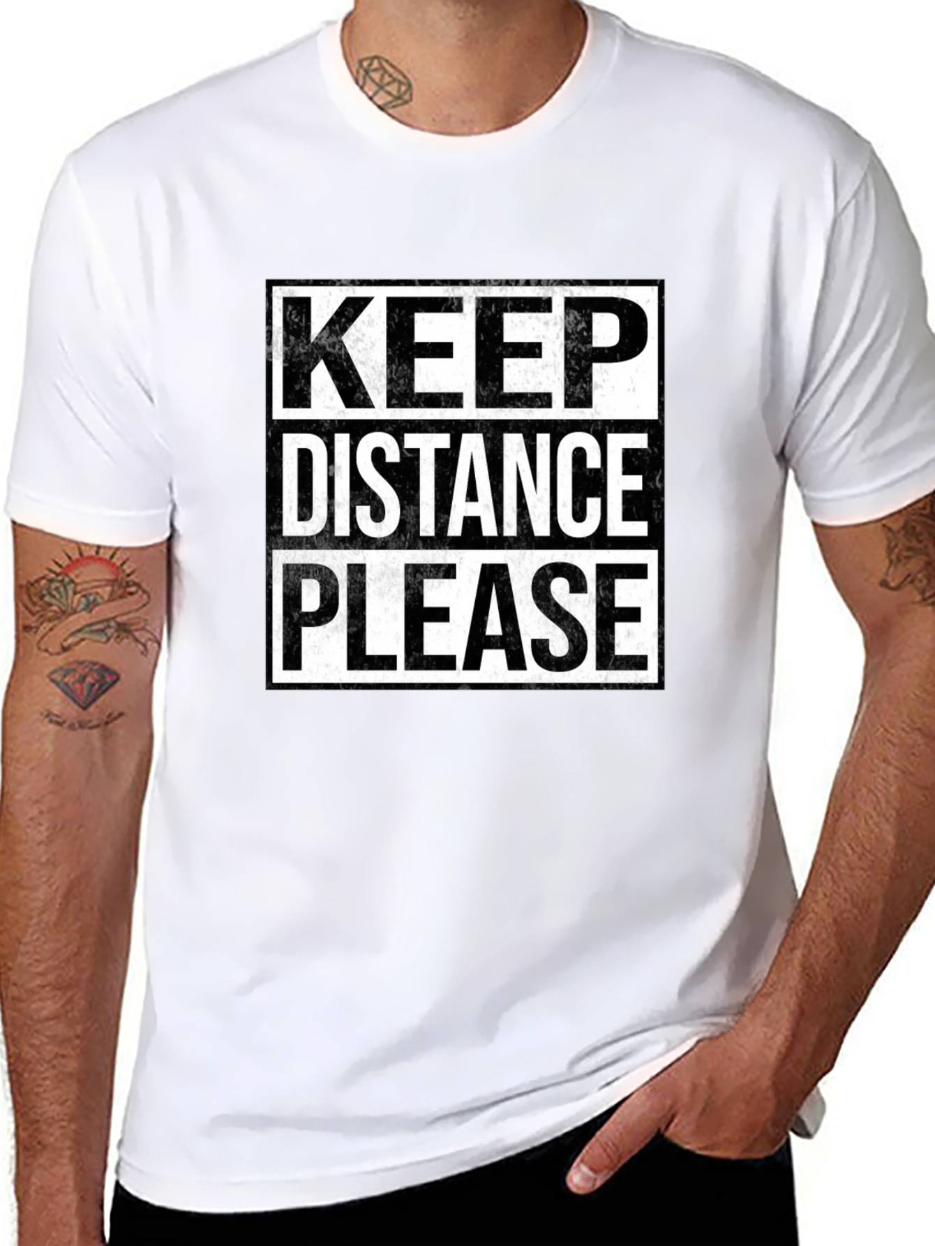 Keep Distance Please Graphic T-Shirt - Black