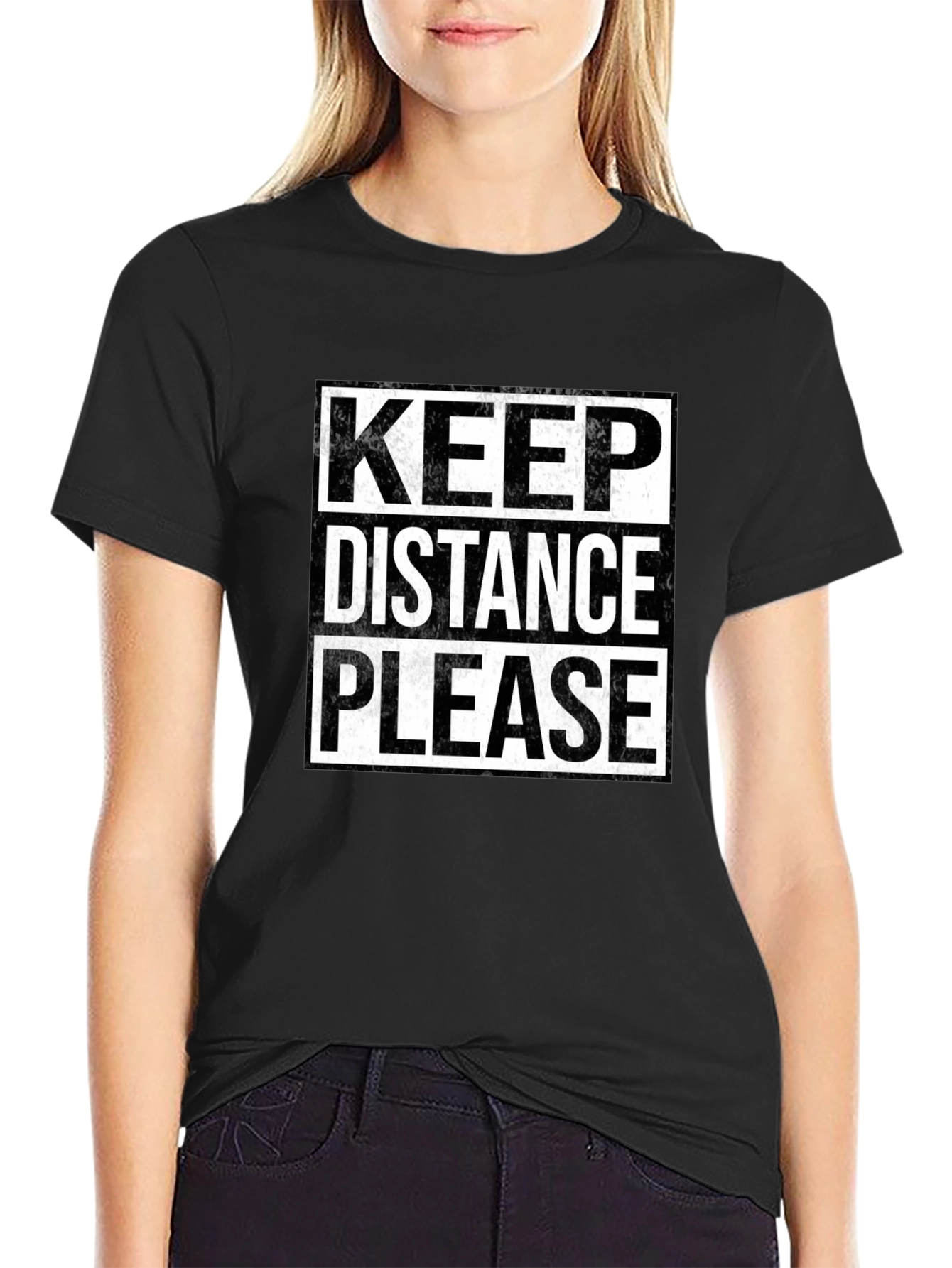 Keep Distance Please Graphic T-Shirt - Black
