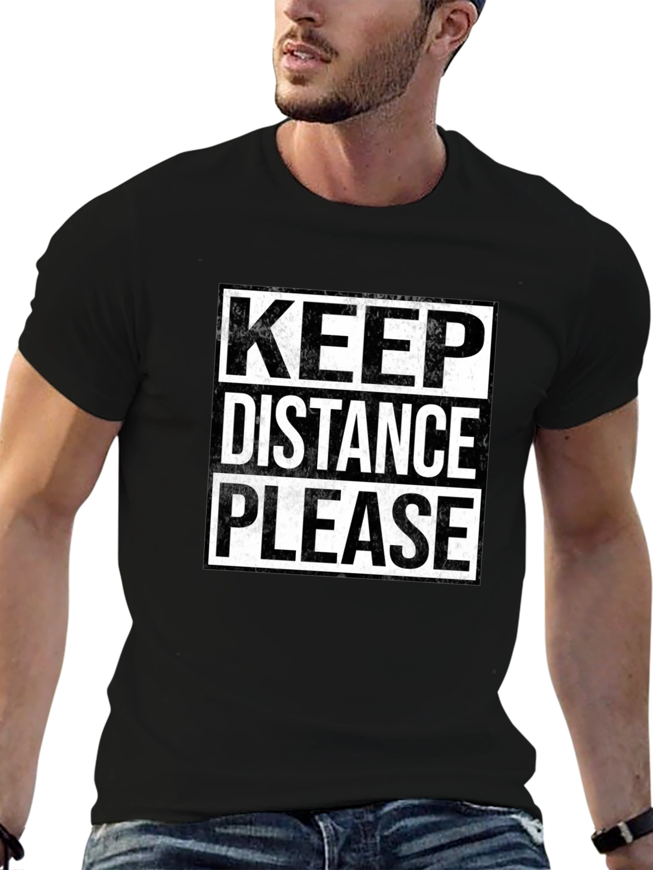 Keep Distance Please Graphic T-Shirt - Black