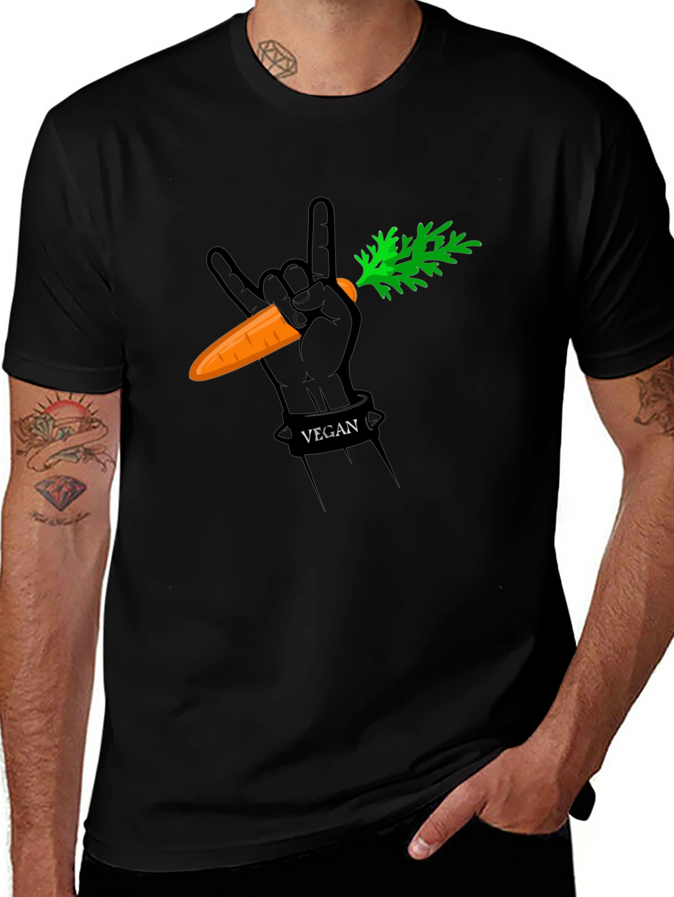 Vegan Rock Hand Carrot Graphic T-Shirt