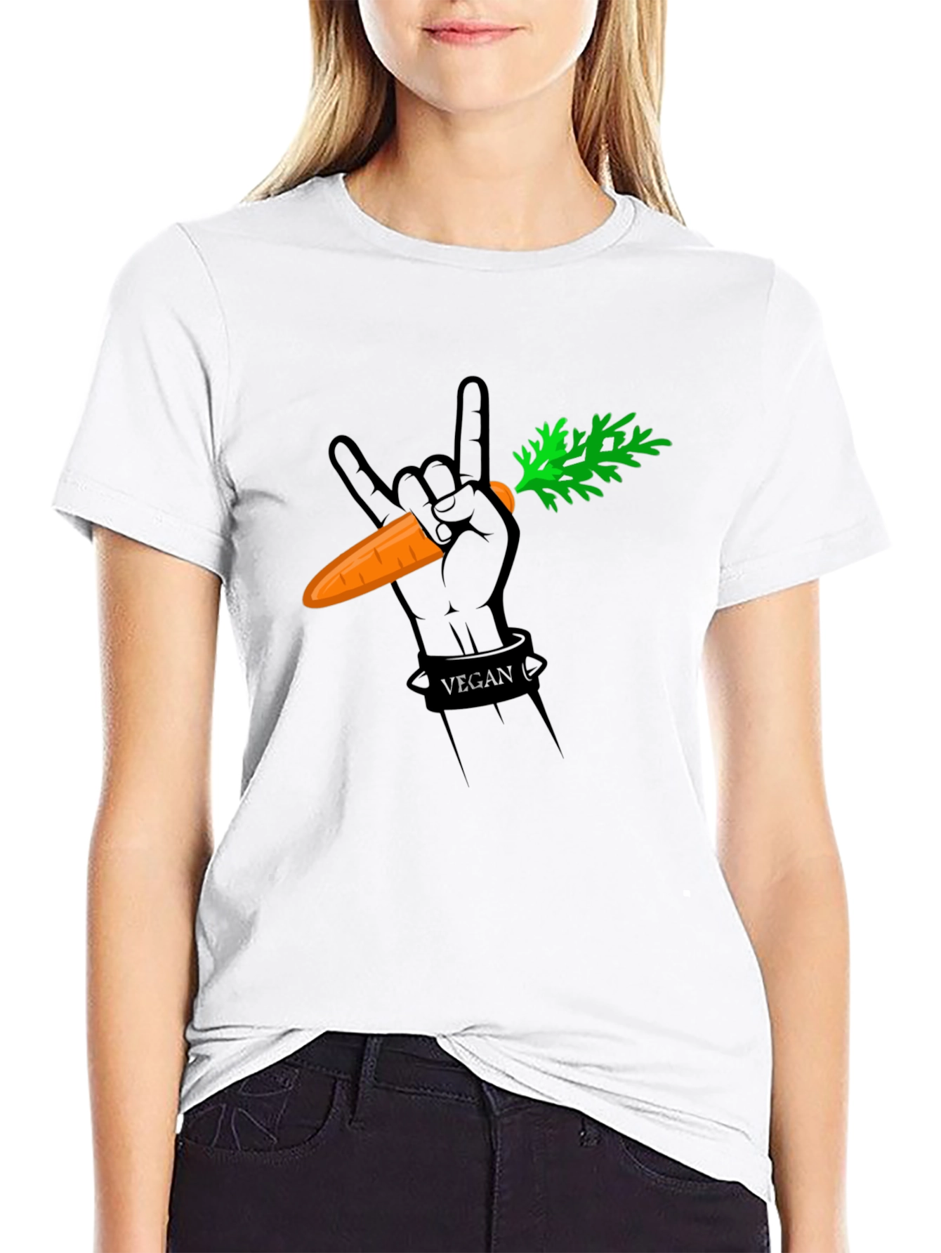 Vegan Rock Hand Carrot Graphic T-Shirt