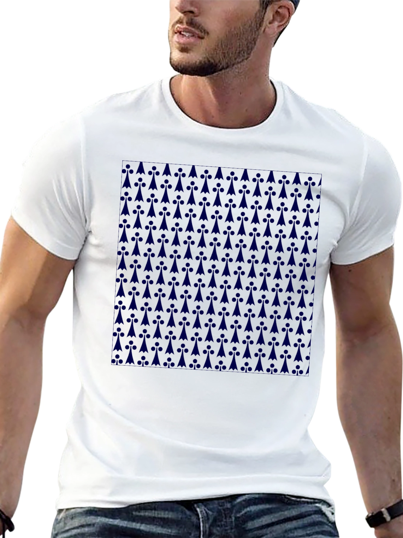 Mens Black T-Shirt with Ermine Pattern