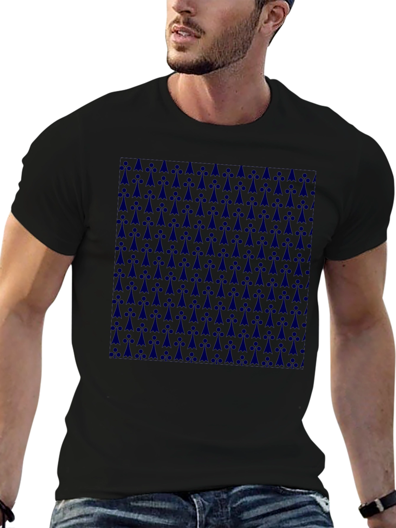 Mens Black T-Shirt with Ermine Pattern