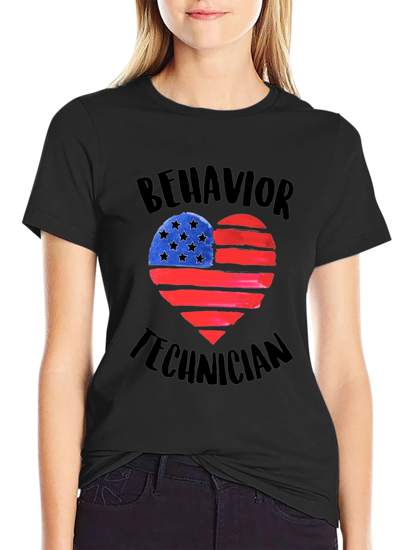 Behavior Technician American Flag Heart T-Shirt