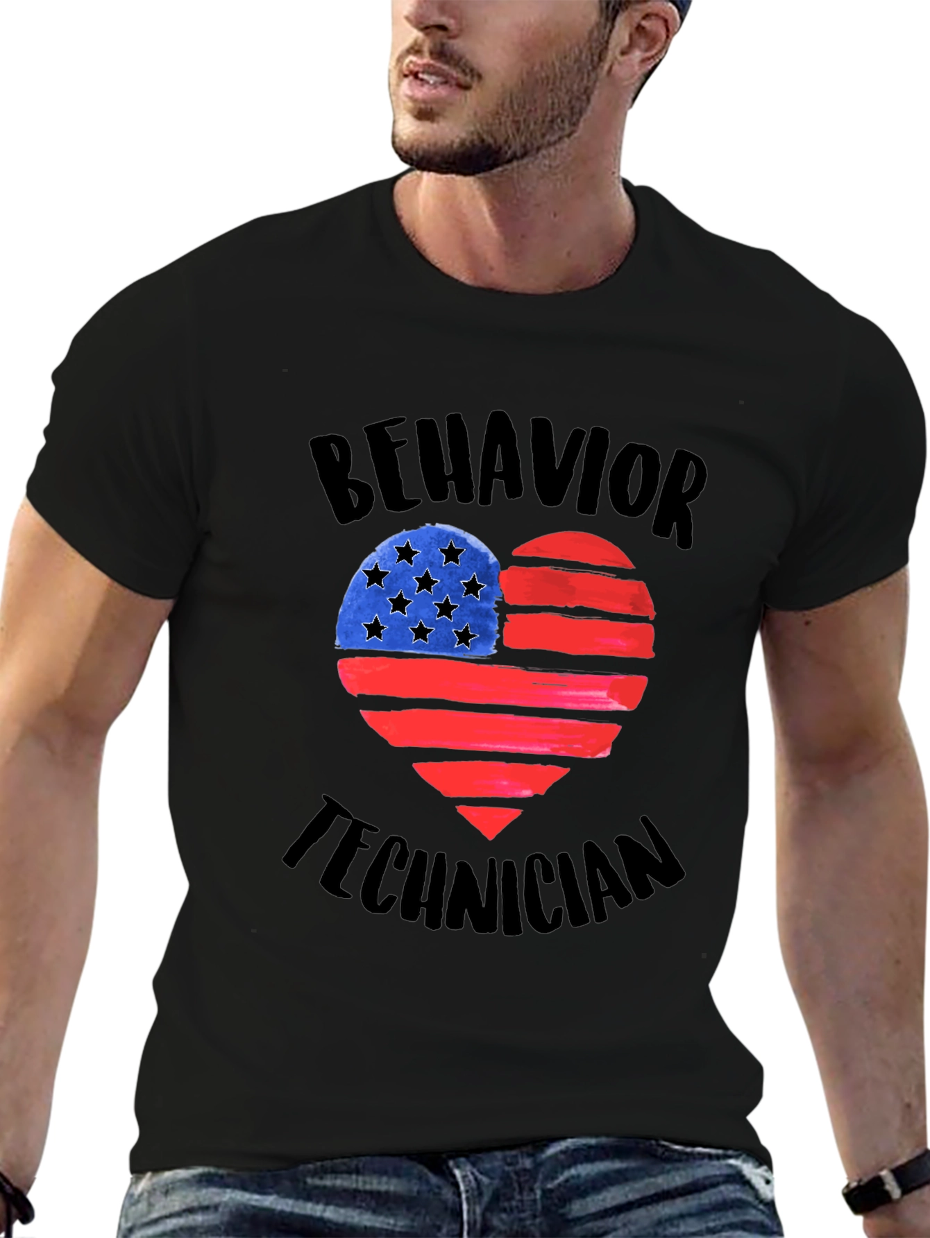 Behavior Technician American Flag Heart T-Shirt