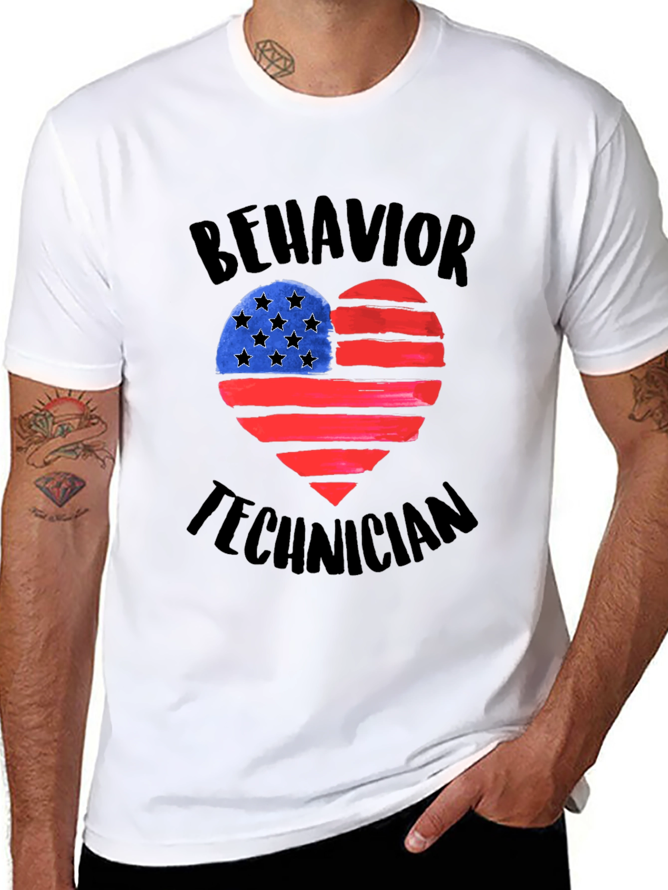 Behavior Technician American Flag Heart T-Shirt