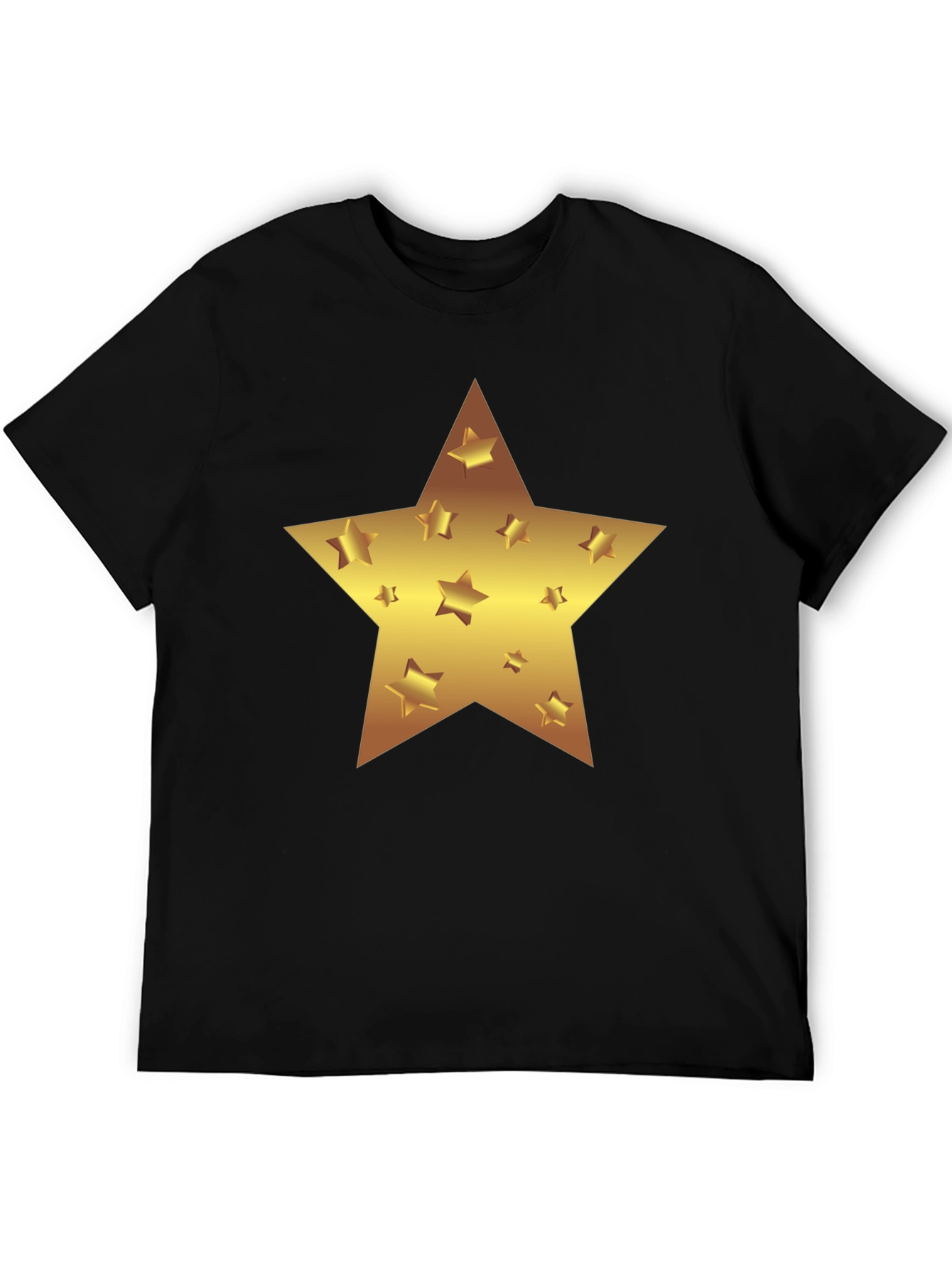 Gold Star Graphic Print Black T-Shirt