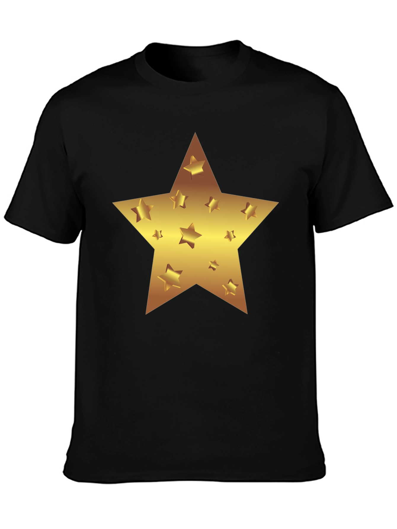 Gold Star Graphic Print Black T-Shirt