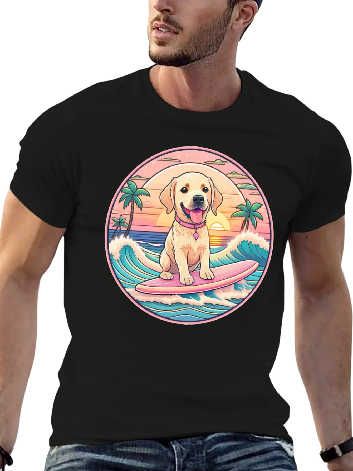 Surfing Dog Graphic Tee - Beach Vibes T-Shirt