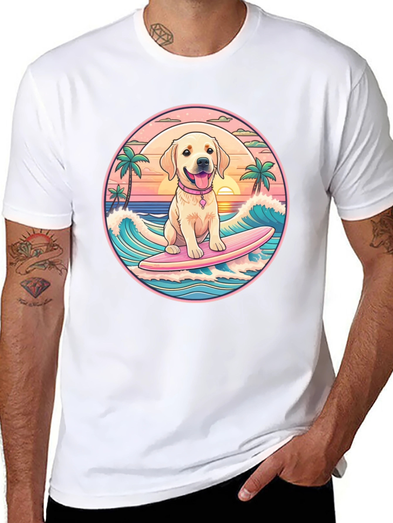 Surfing Dog Graphic Tee - Beach Vibes T-Shirt