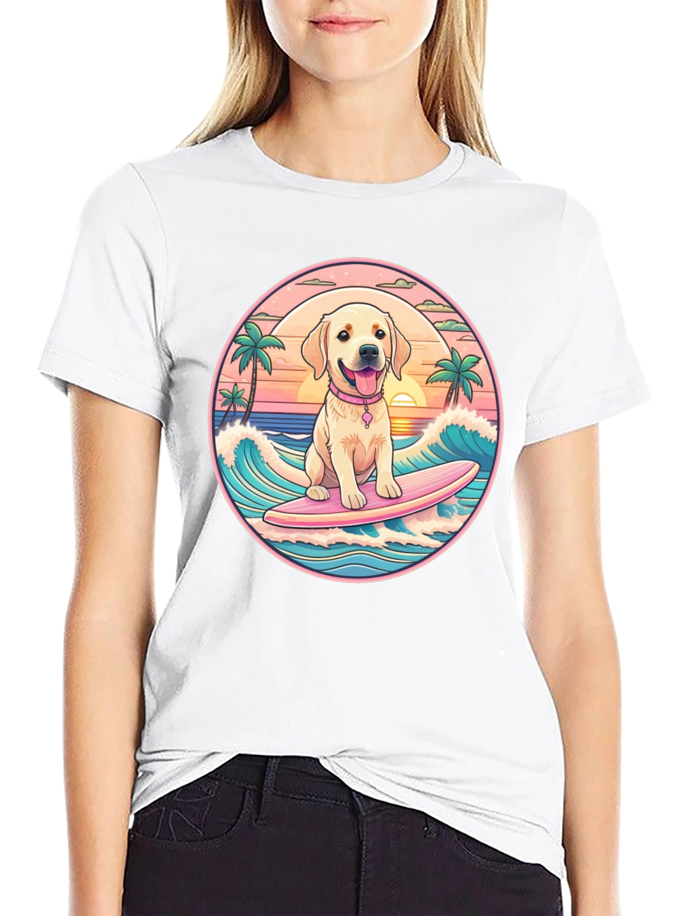 Surfing Dog Graphic Tee - Beach Vibes T-Shirt