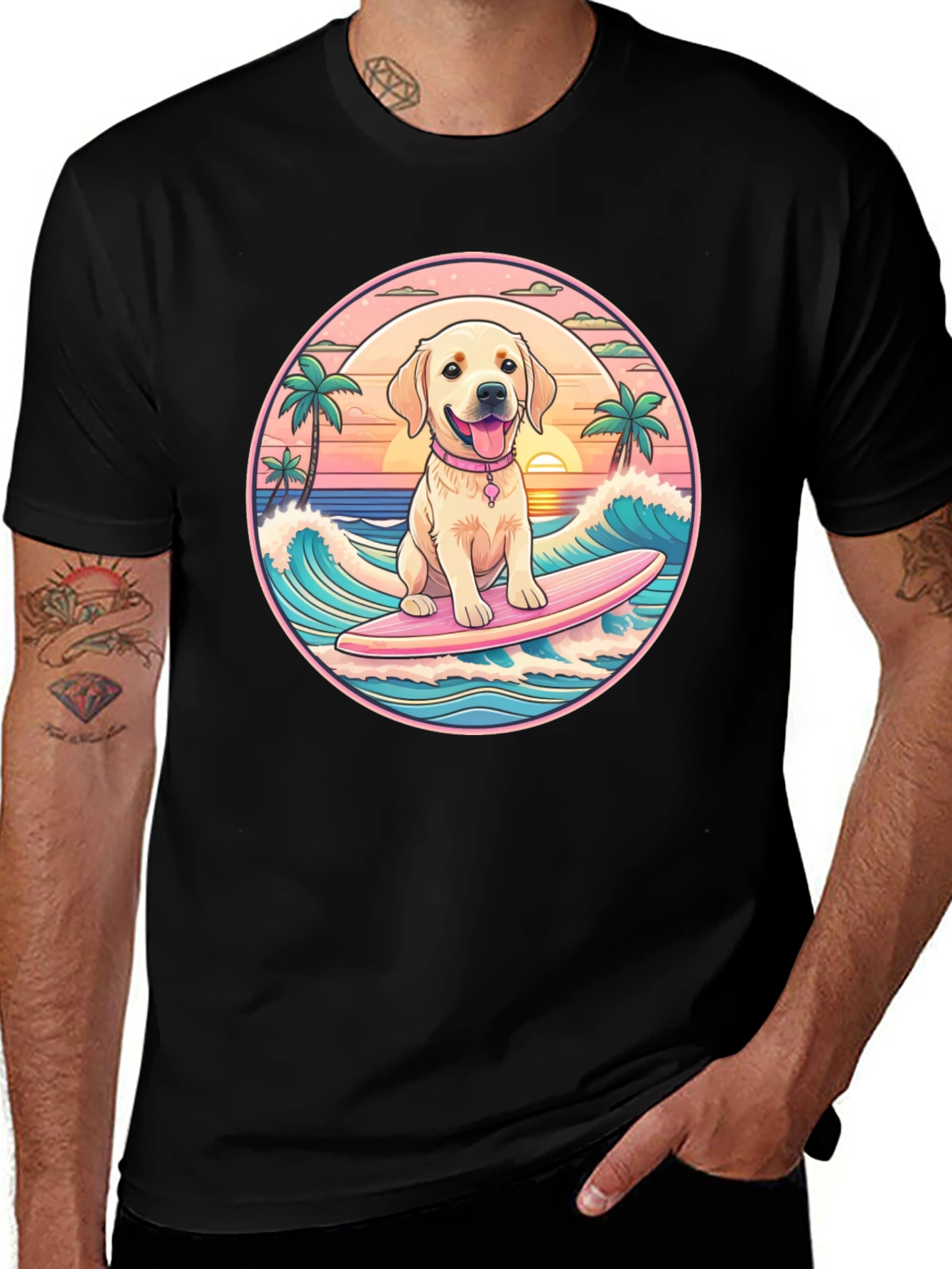Surfing Dog Graphic Tee - Beach Vibes T-Shirt