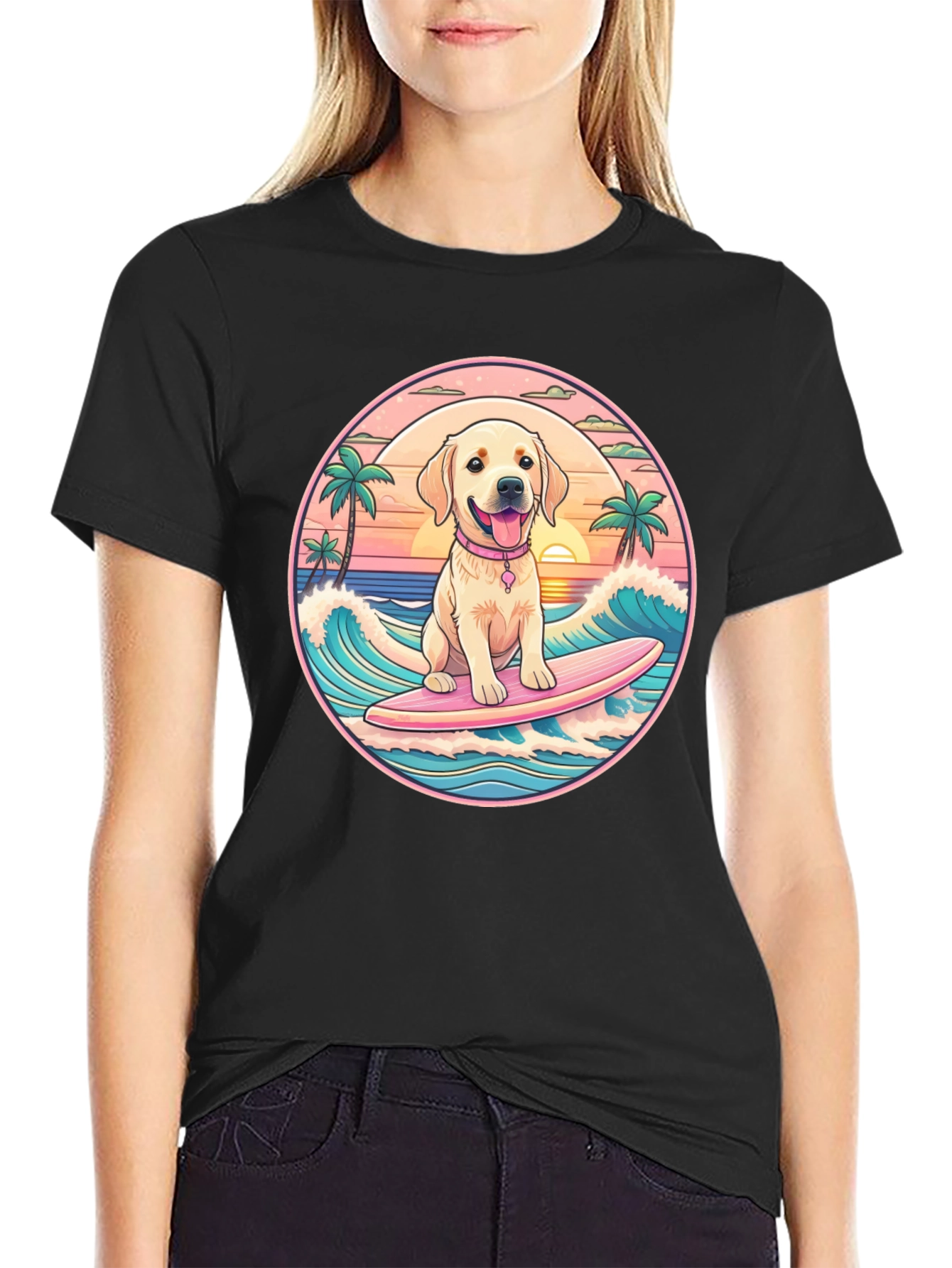 Surfing Dog Graphic Tee - Beach Vibes T-Shirt