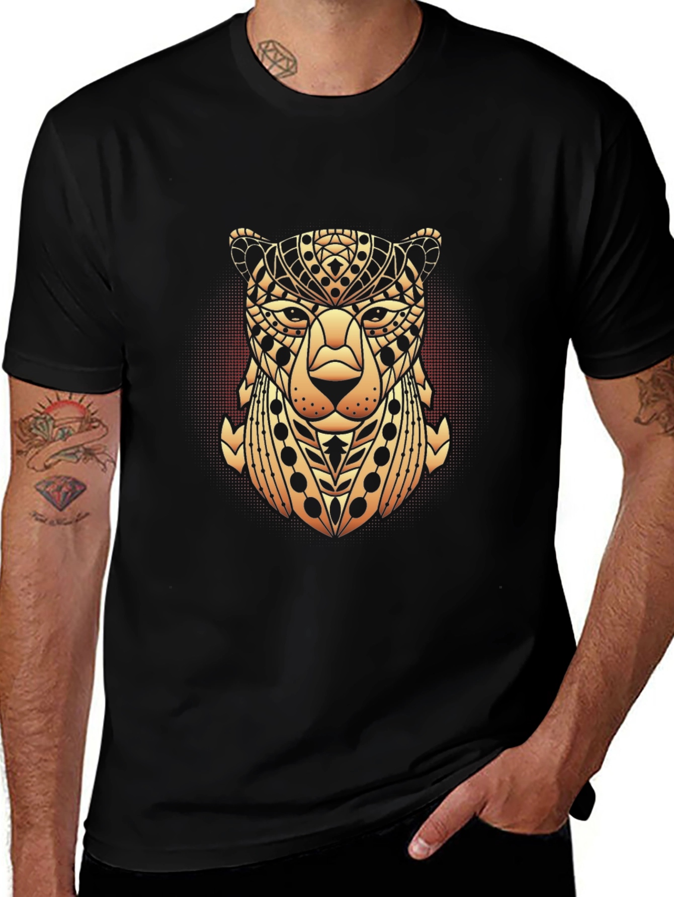 Geometric Cheetah Graphic Tee - Black