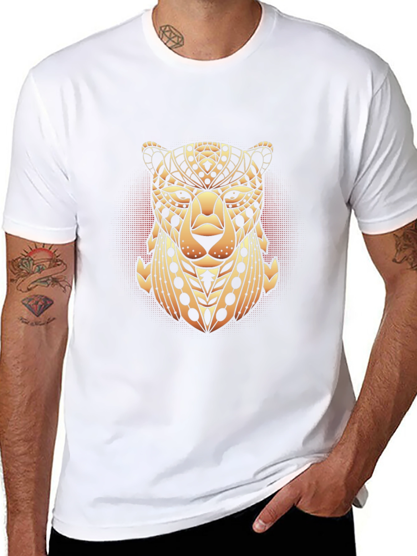 Geometric Cheetah Graphic Tee - Black