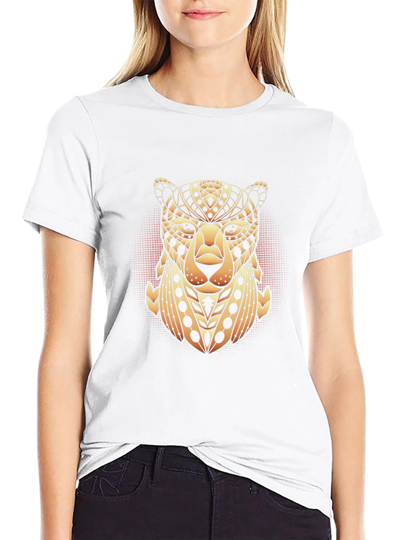 Geometric Cheetah Graphic Tee - Black