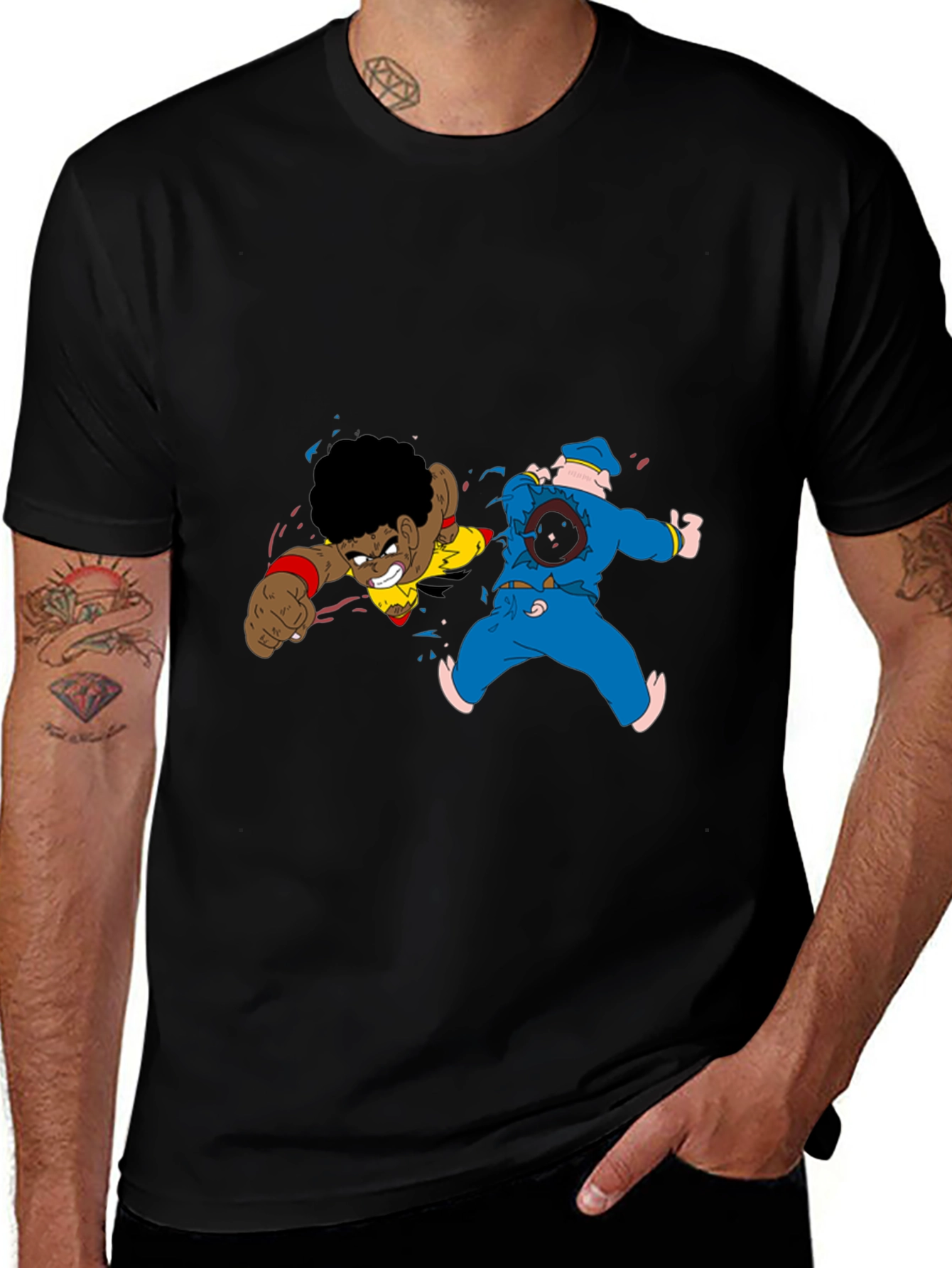 Cartoon Fight Black Tee