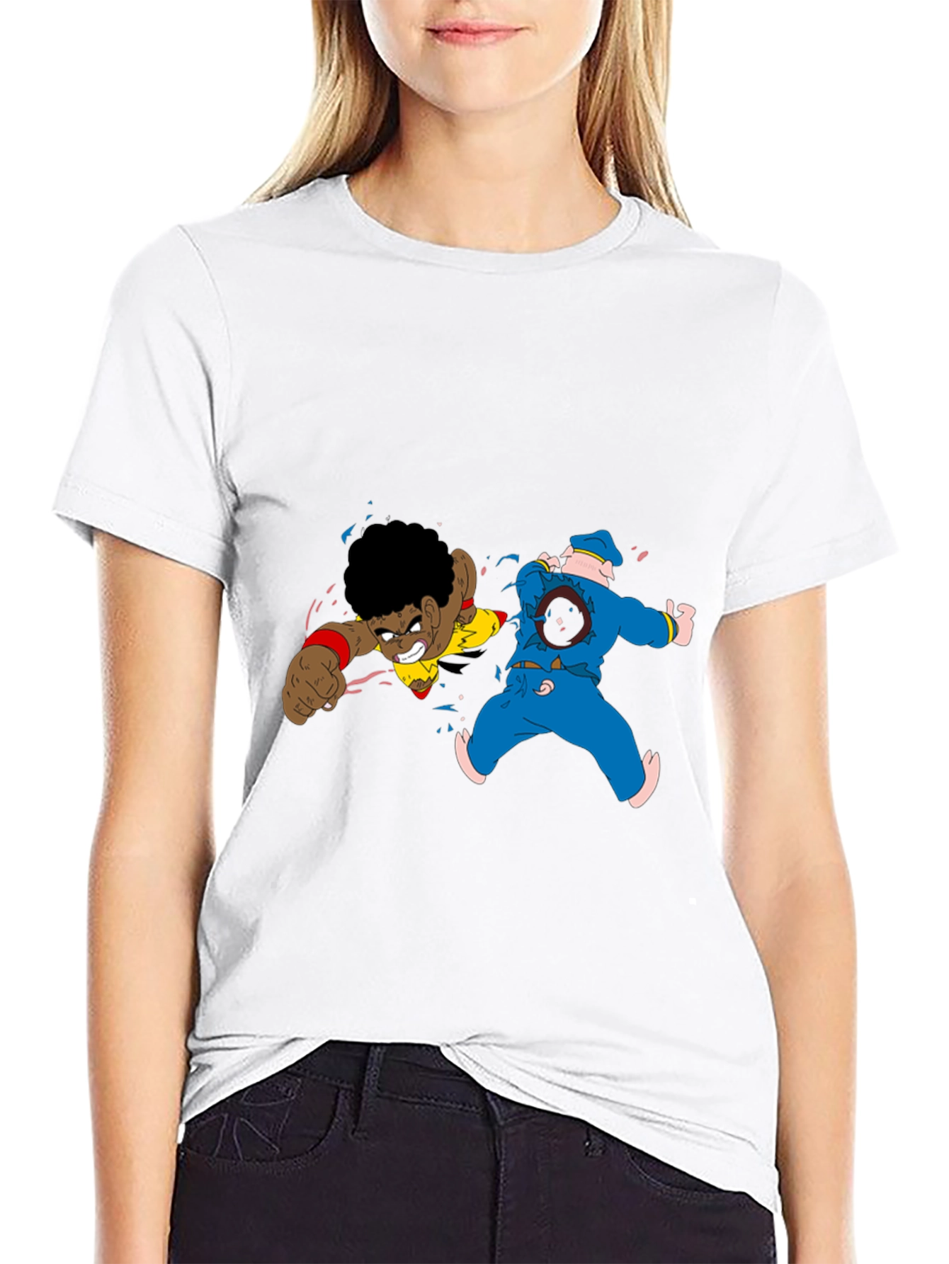 Cartoon Fight Black Tee