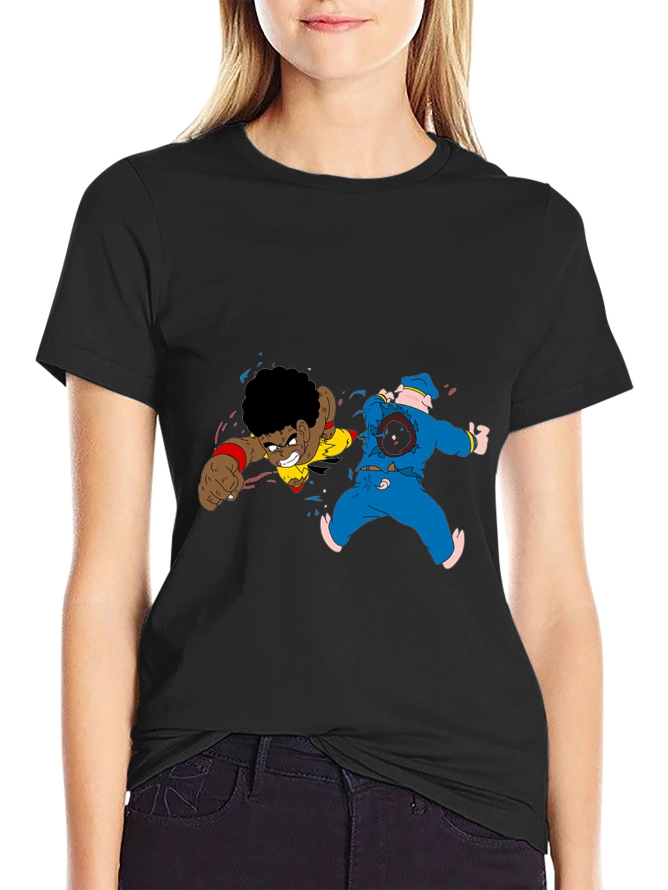 Cartoon Fight Black Tee