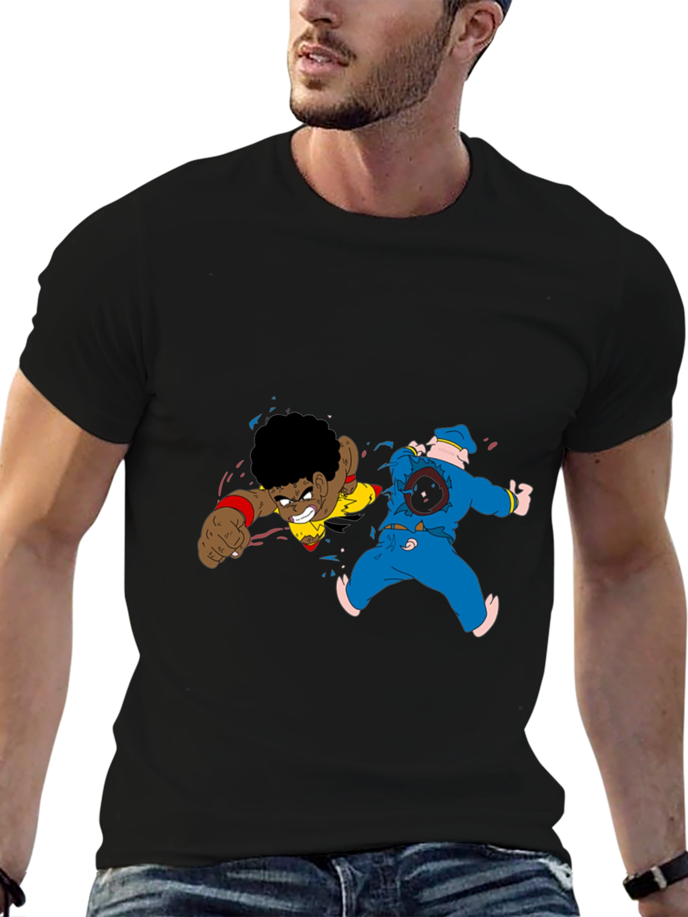 Cartoon Fight Black Tee