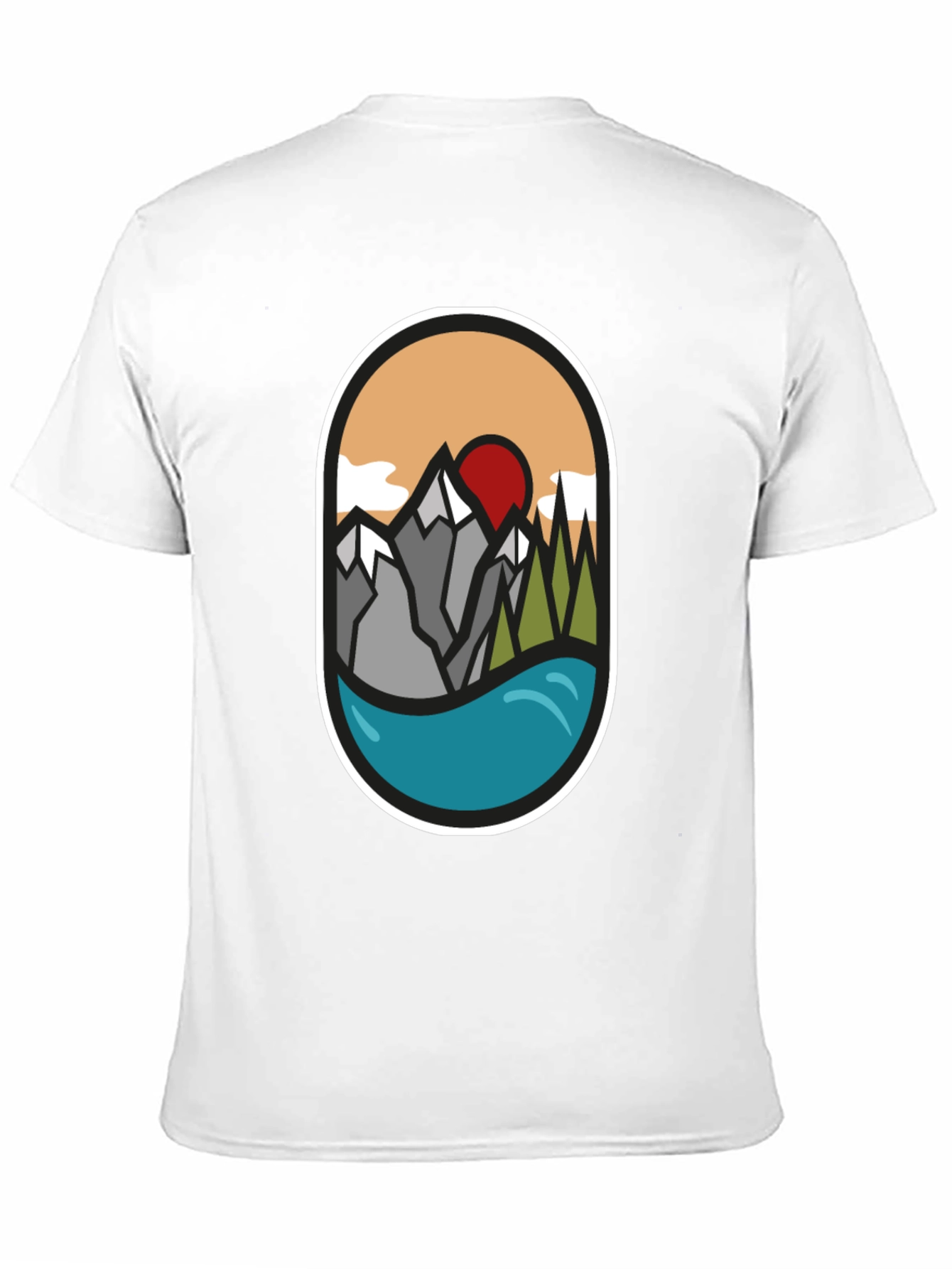 Nature Graphic Tee: Mountains Lake Sunrise Design