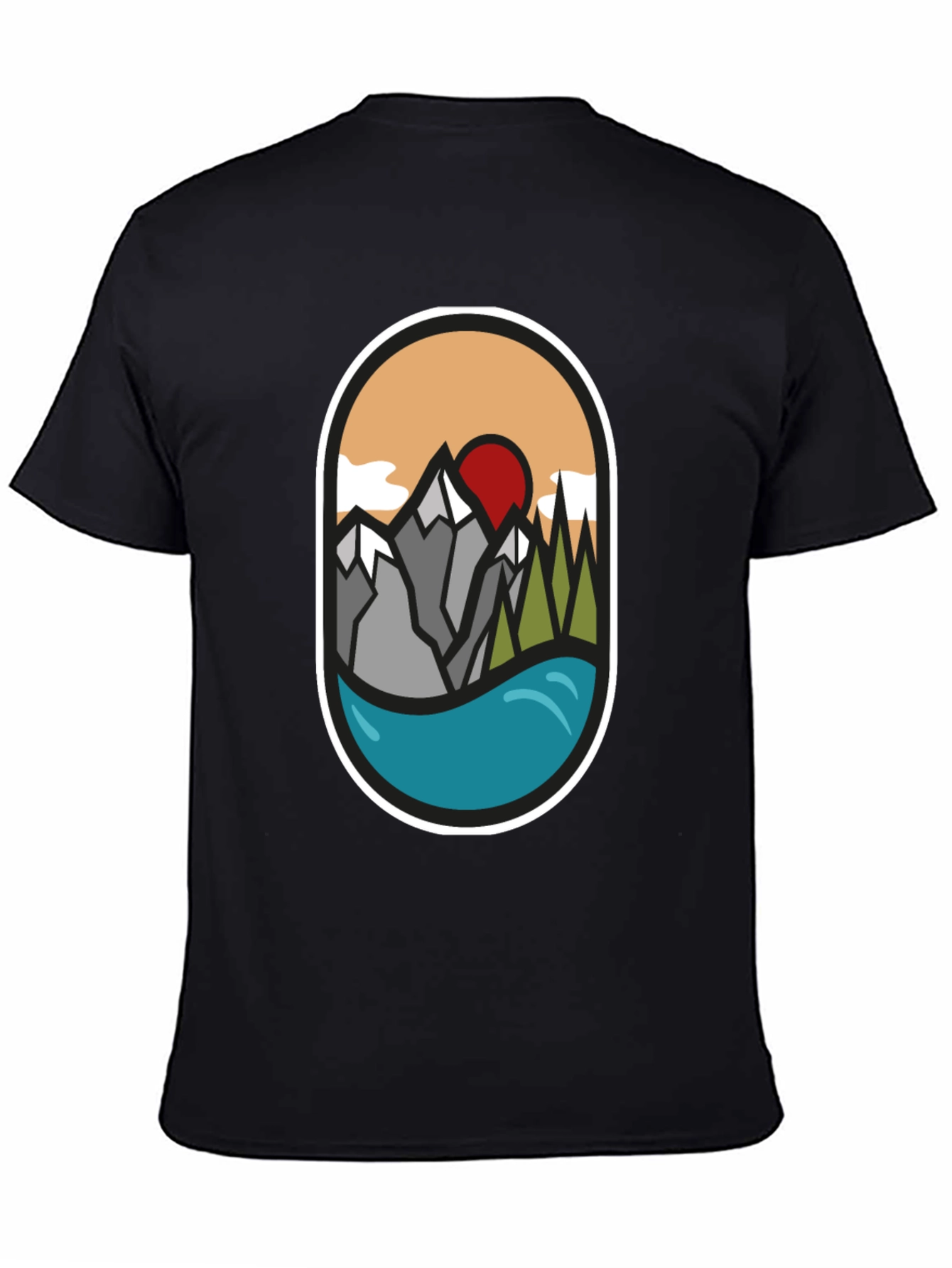 Nature Graphic Tee: Mountains Lake Sunrise Design