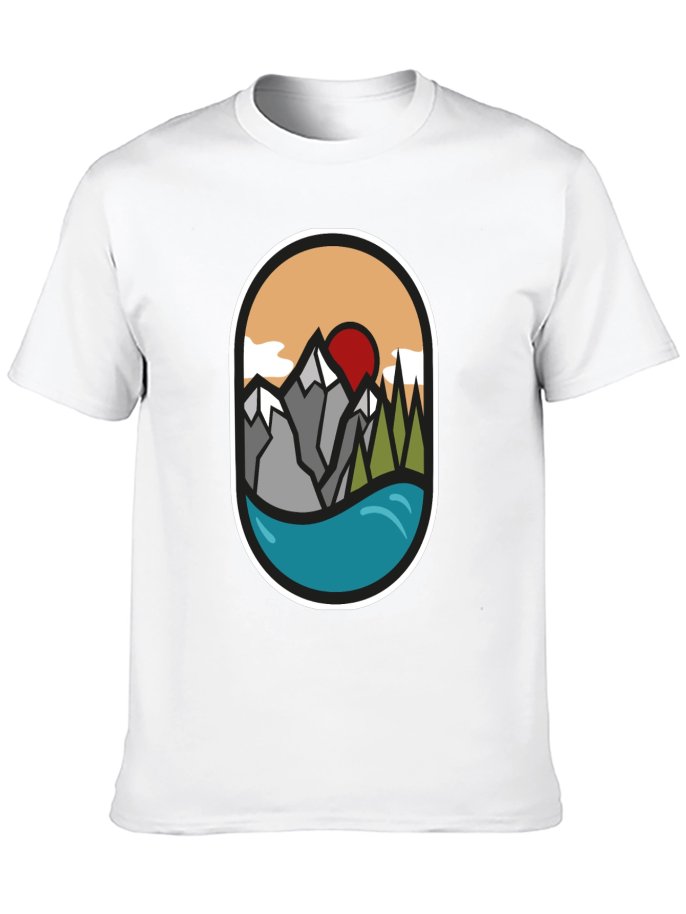 Nature Graphic Tee: Mountains Lake Sunrise Design