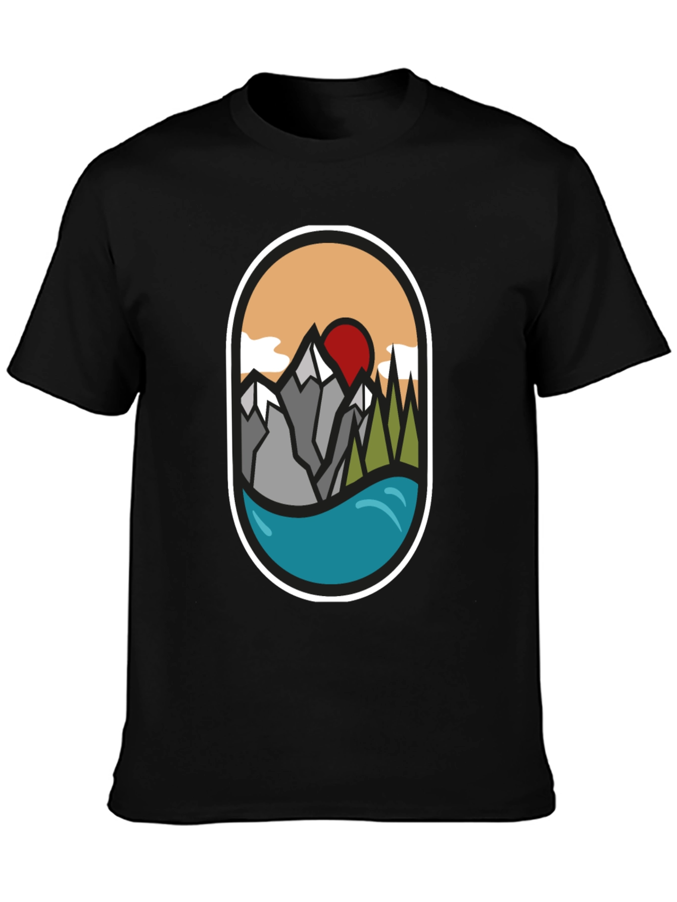 Nature Graphic Tee: Mountains Lake Sunrise Design