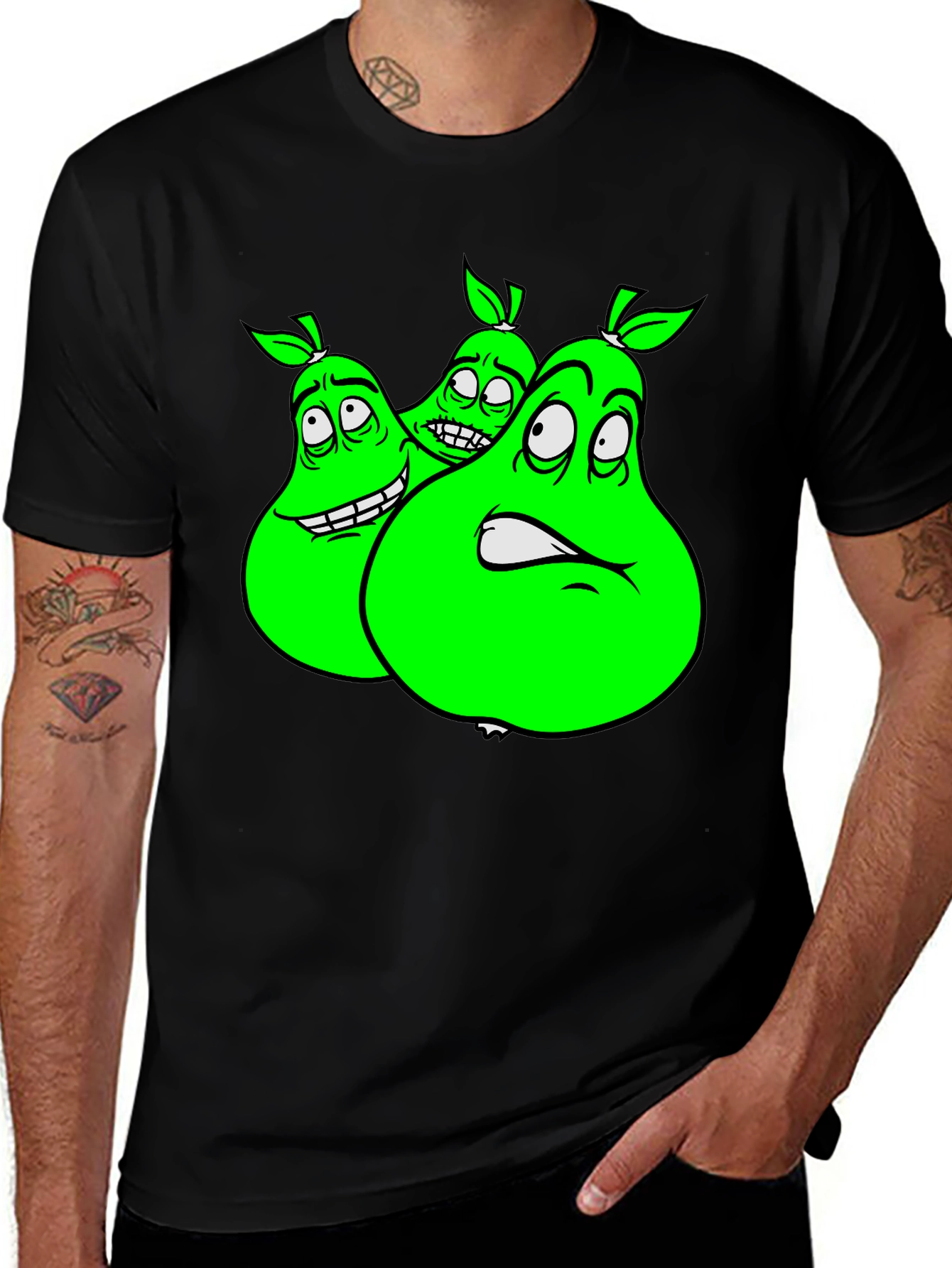 Cartoon Pear Graphic Tee - Funny Fruit T-Shirt