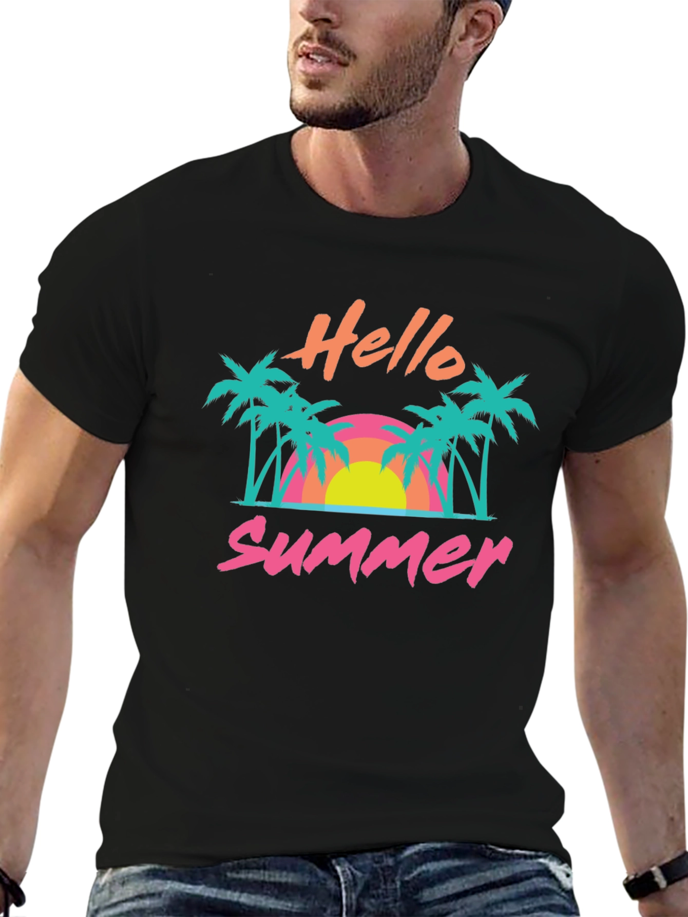 Hello Summer Graphic T-Shirt - Black