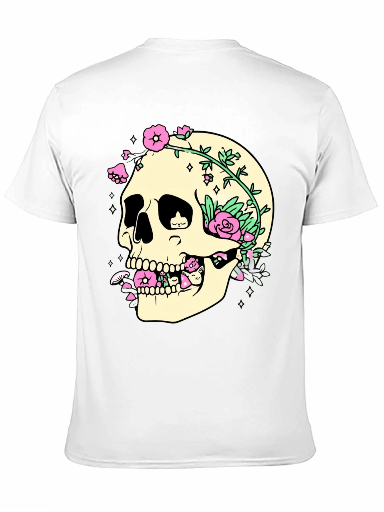 Skull & Flowers Graphic Print T-Shirt