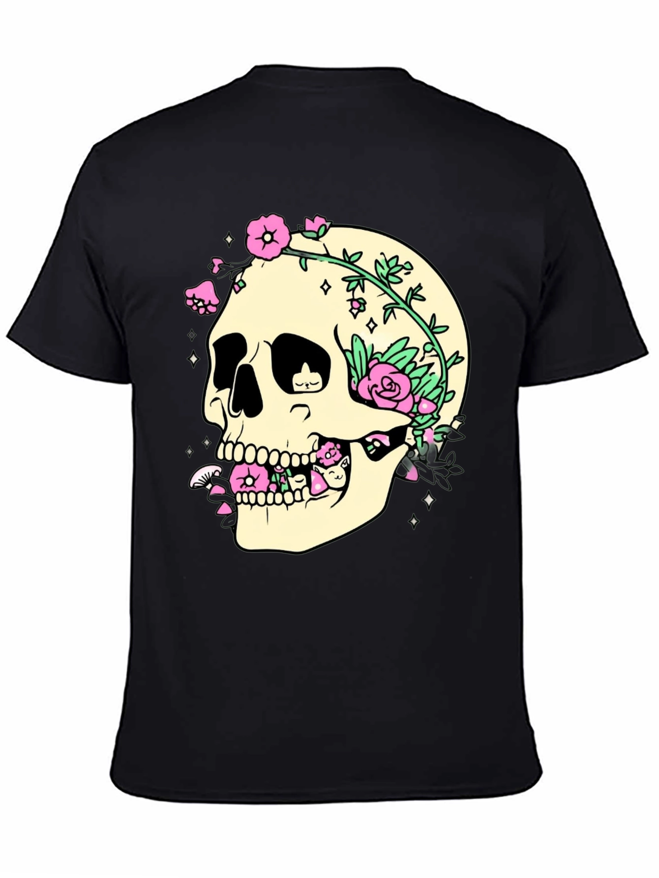 Skull & Flowers Graphic Print T-Shirt