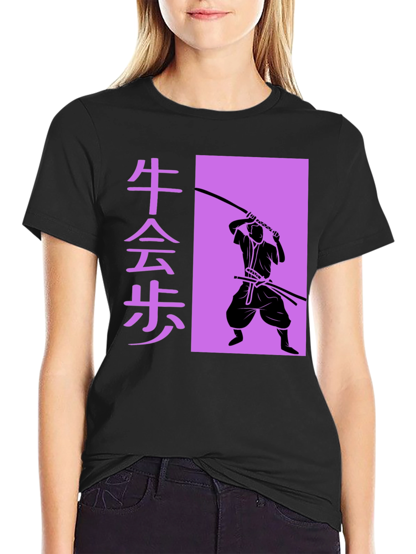 Samurai Silhouette Graphic Tee - Black