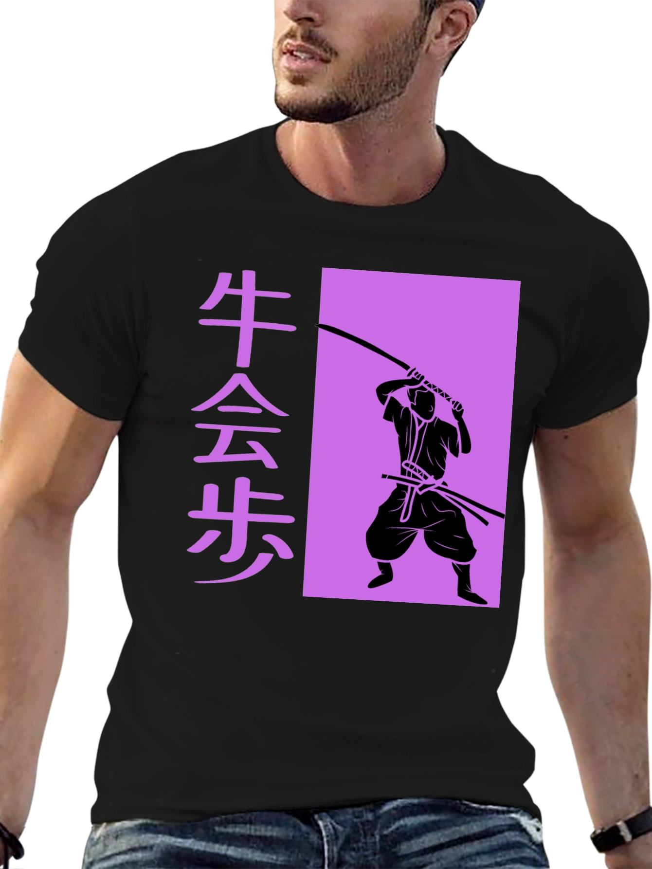 Samurai Silhouette Graphic Tee - Black