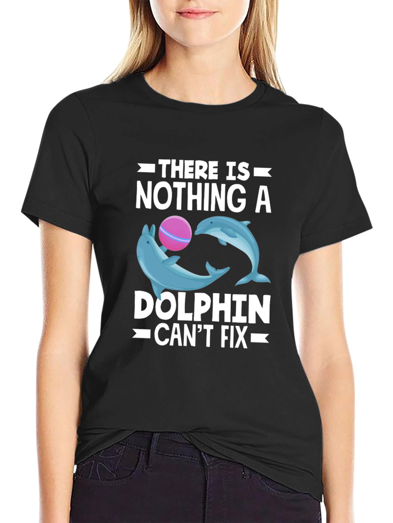 Dolphin Fix T-Shirt - Black Cotton Graphic Tee