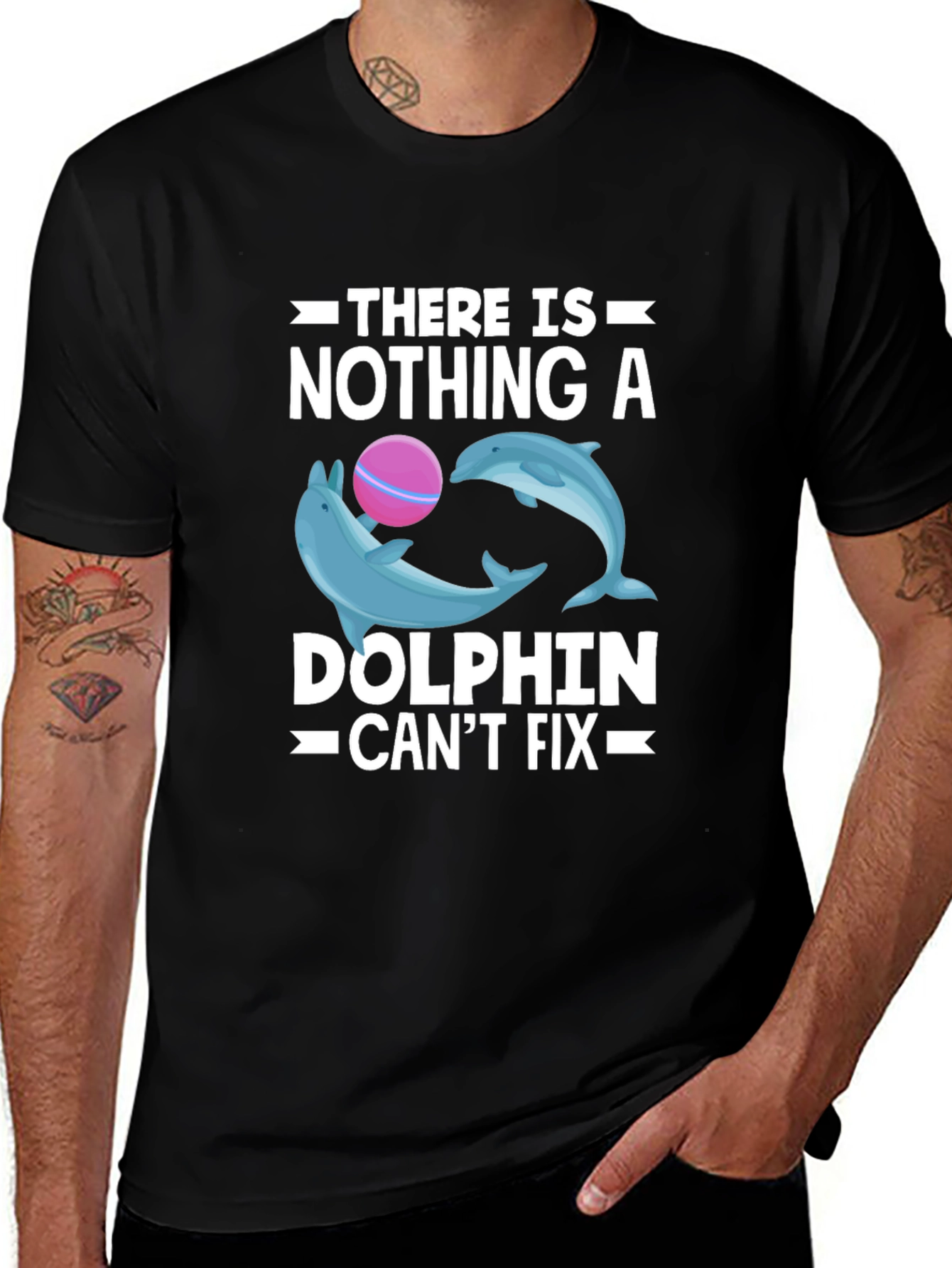 Dolphin Fix T-Shirt - Black Cotton Graphic Tee