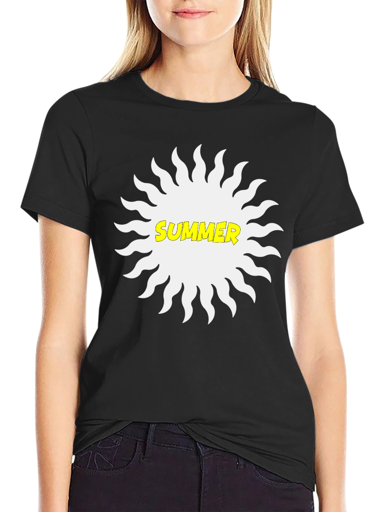 Summer Sun Graphic Tee - Black Cotton T-Shirt