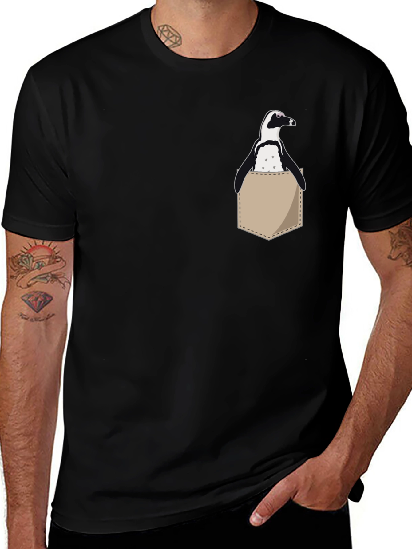 Penguin Pocket Tee - Casual Black Cotton T-Shirt